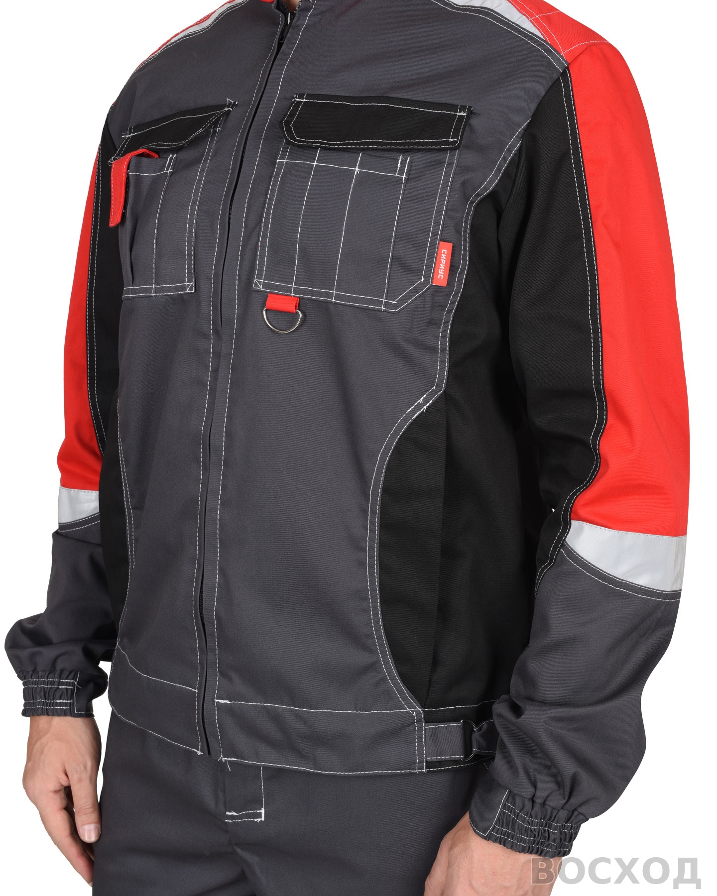 Куртка СИРИУС-ФАВОРИТ-МЕГА серая с красным, черным и СОП