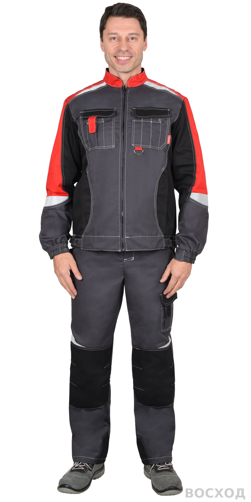Куртка СИРИУС-ФАВОРИТ-МЕГА серая с красным, черным и СОП