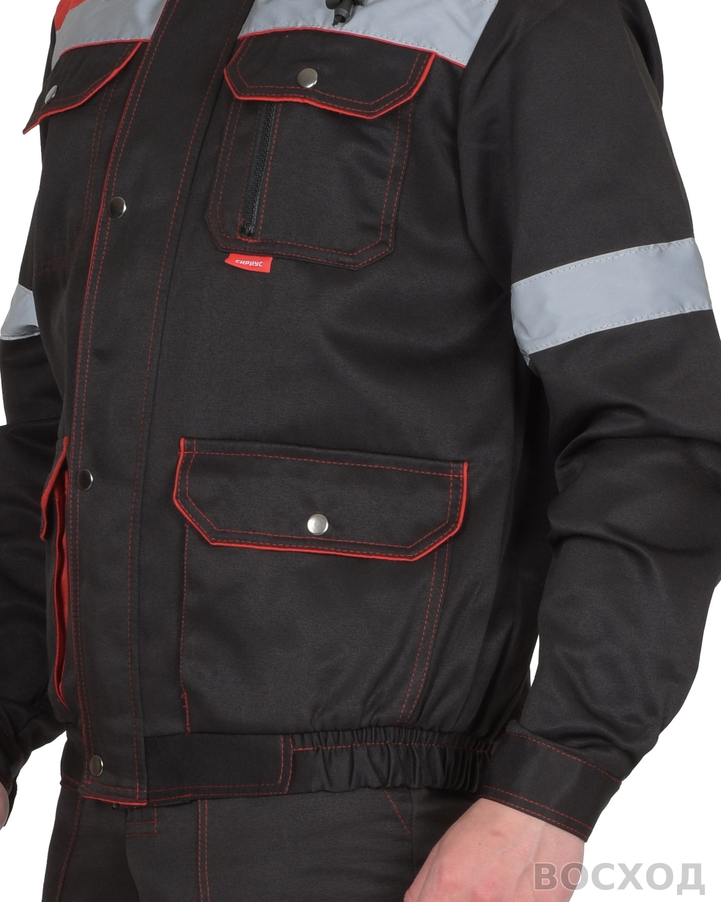 Костюм СИРИУС-ТИТАН куртка, п/к черный с красным с СОП