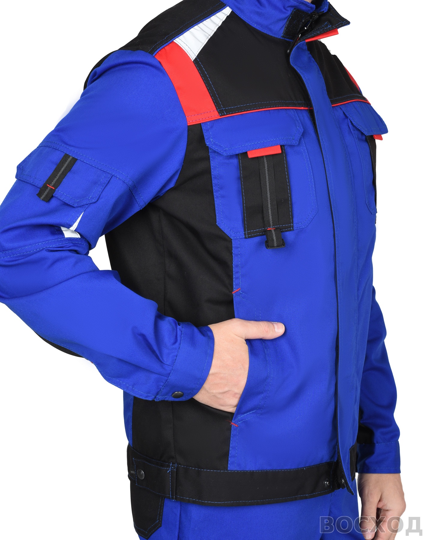 Костюм СИРИУС-СТАН куртка, п/к с красной и черной отделкой