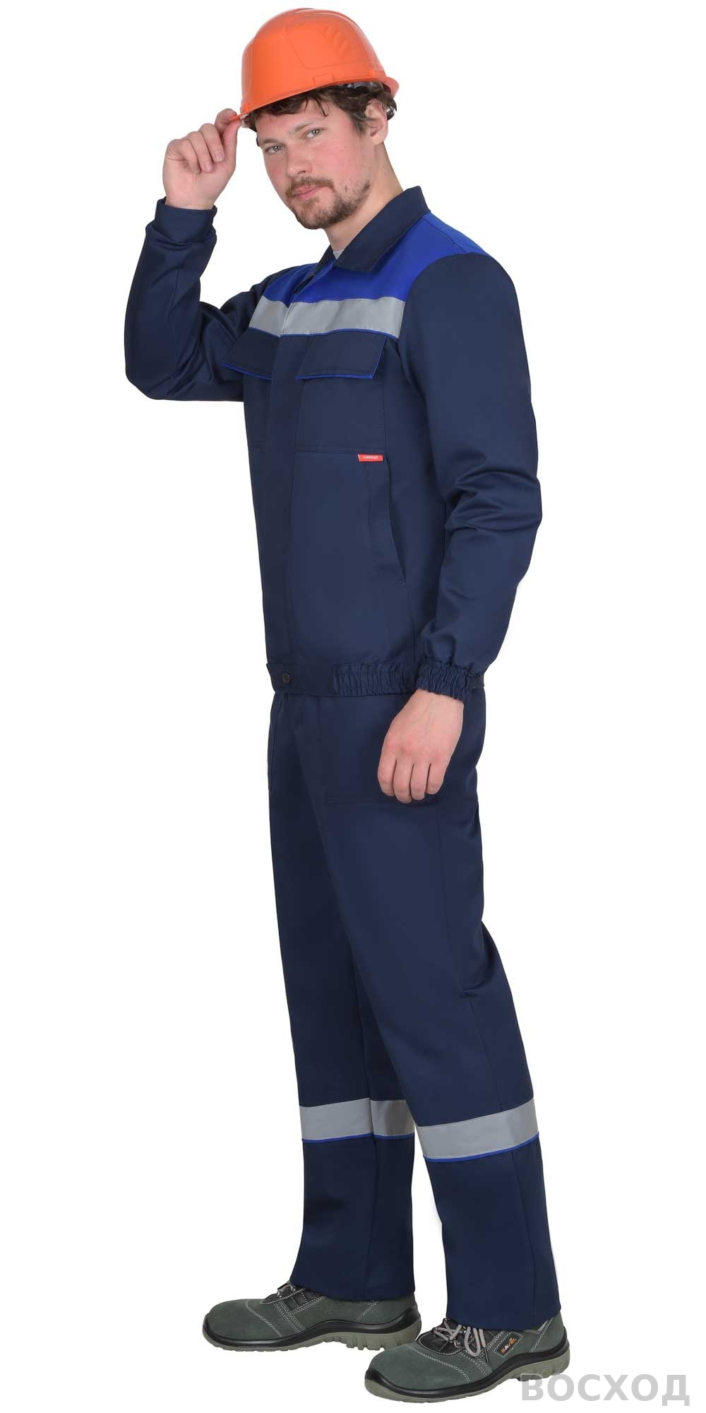 Костюм СИРИУС-МАСТЕР-РОСС куртка кор., п/к, тёмно- с васильковым и СОП