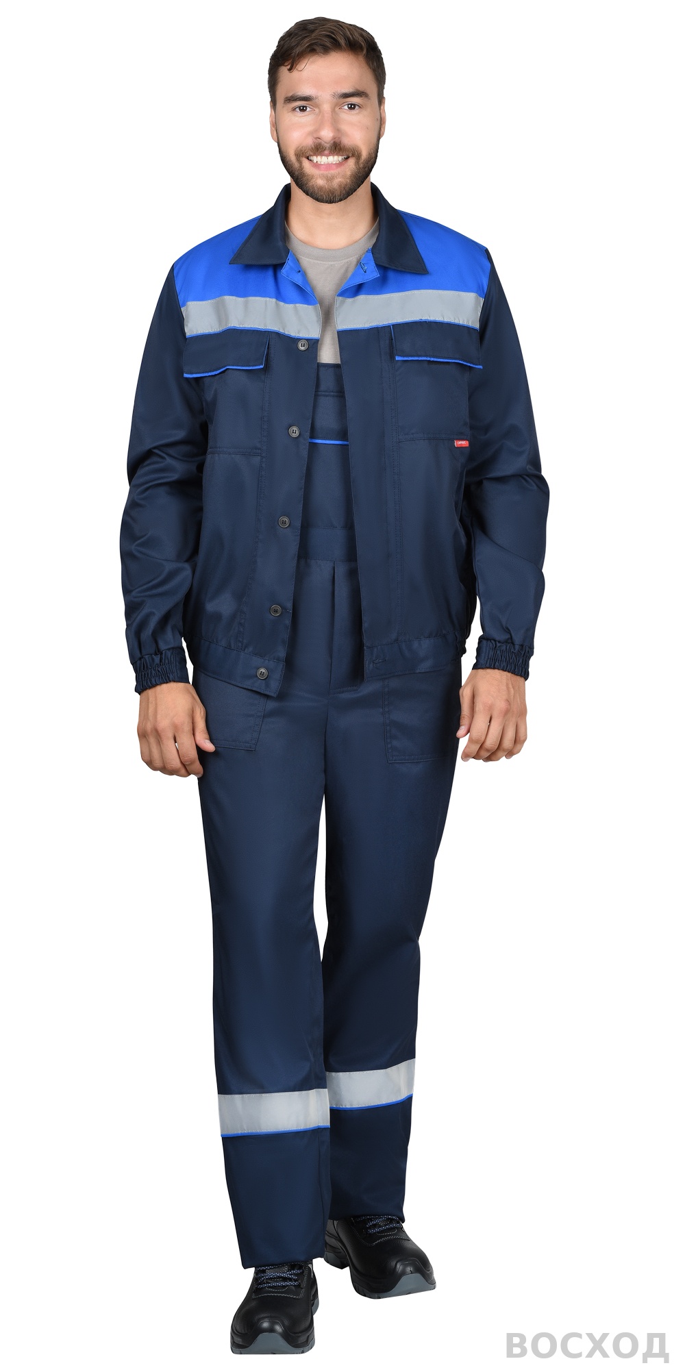 Костюм СИРИУС-МАСТЕР-РОСС куртка кор., п/к, тёмно- с васильковым и СОП