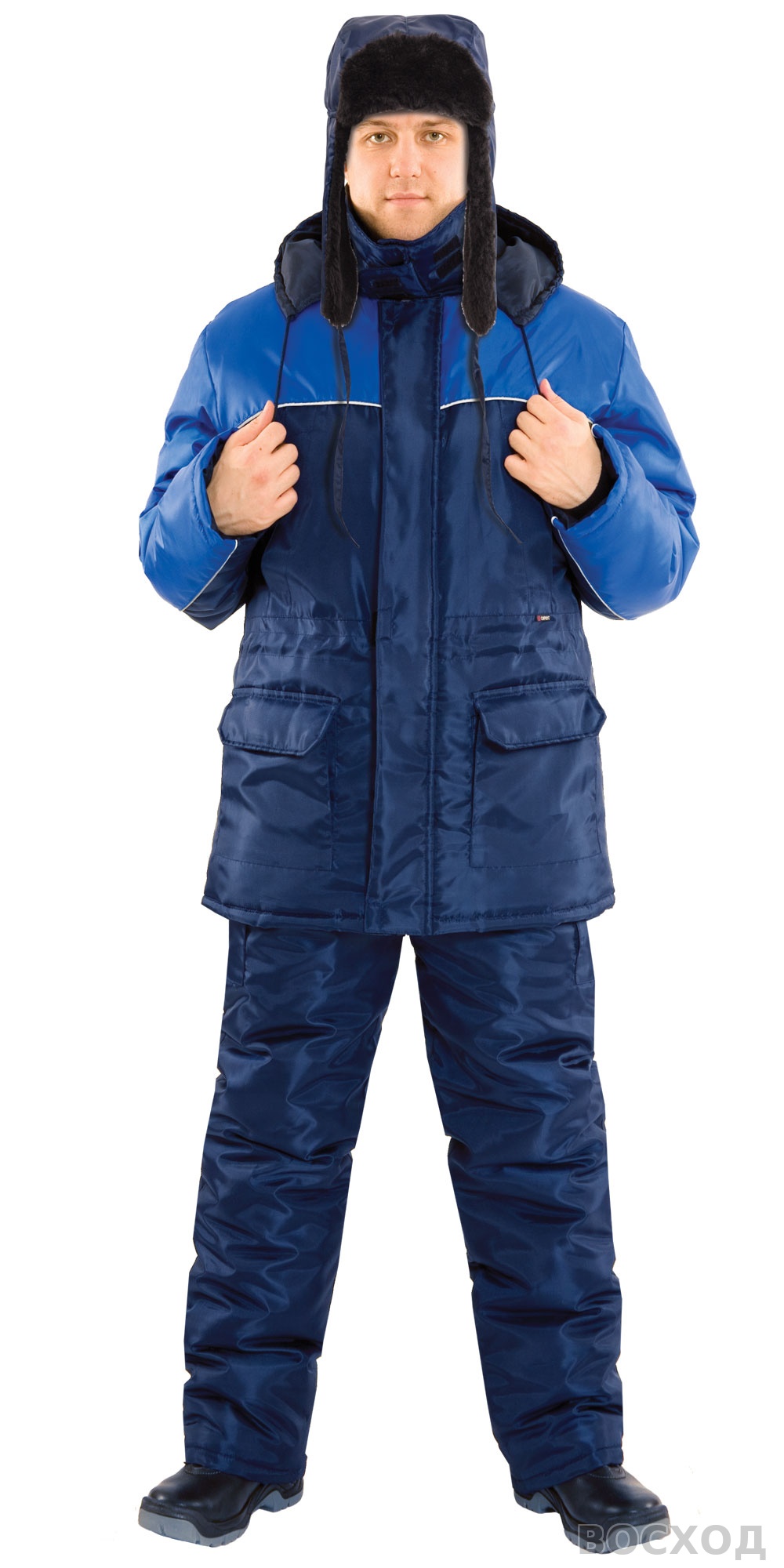 Шапка-ушанка СИРИУС-ЛЮКС синяя (тк. Оксфорд)