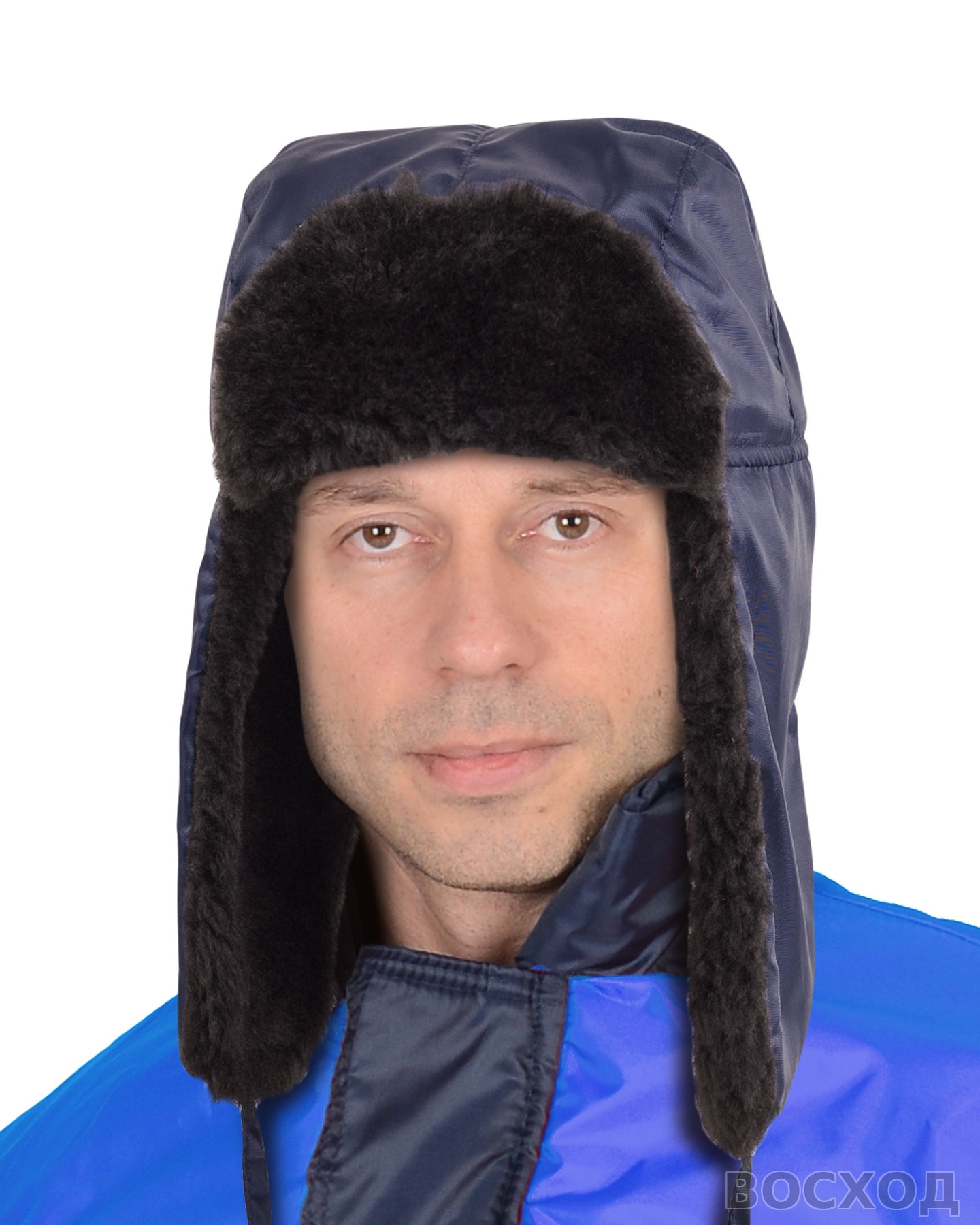 Шапка-ушанка "ЛЮКС" синяя (тк. Оксфорд)