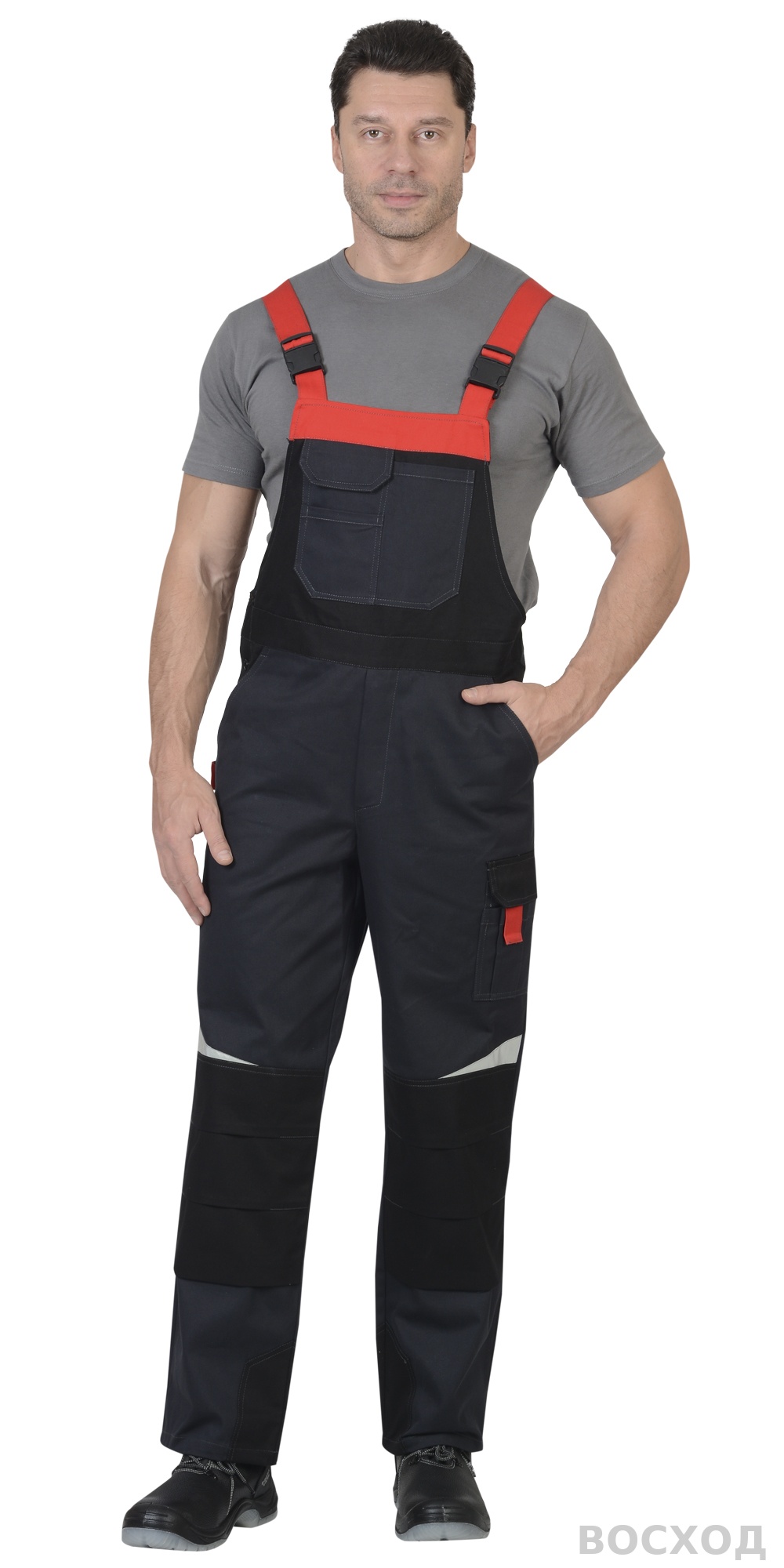 Костюм СИРИУС-ФАВОРИТ-МЕГА куртка, п/к, с черным и красным, СОП, 100% х/б, пл. 320 г/кв.м