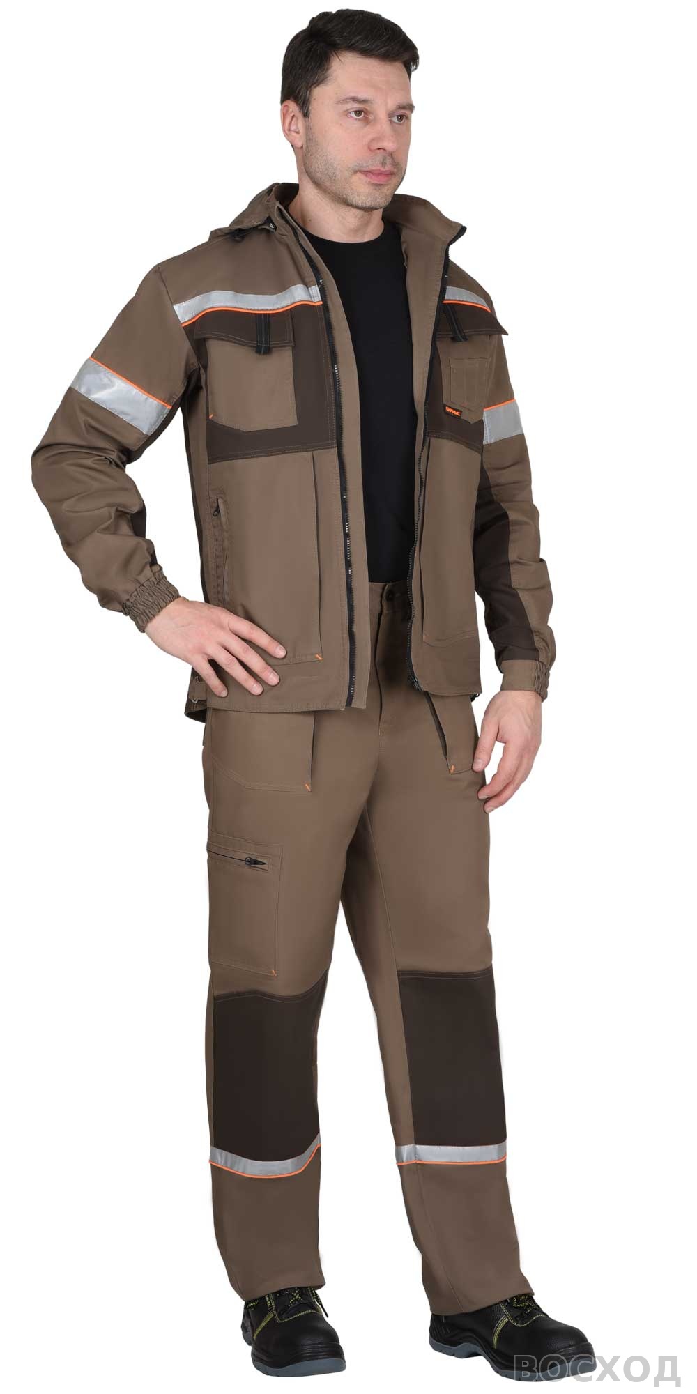 Костюм СИРИУС-РОДОС куртка, брюки, светло- с темно-коричневым