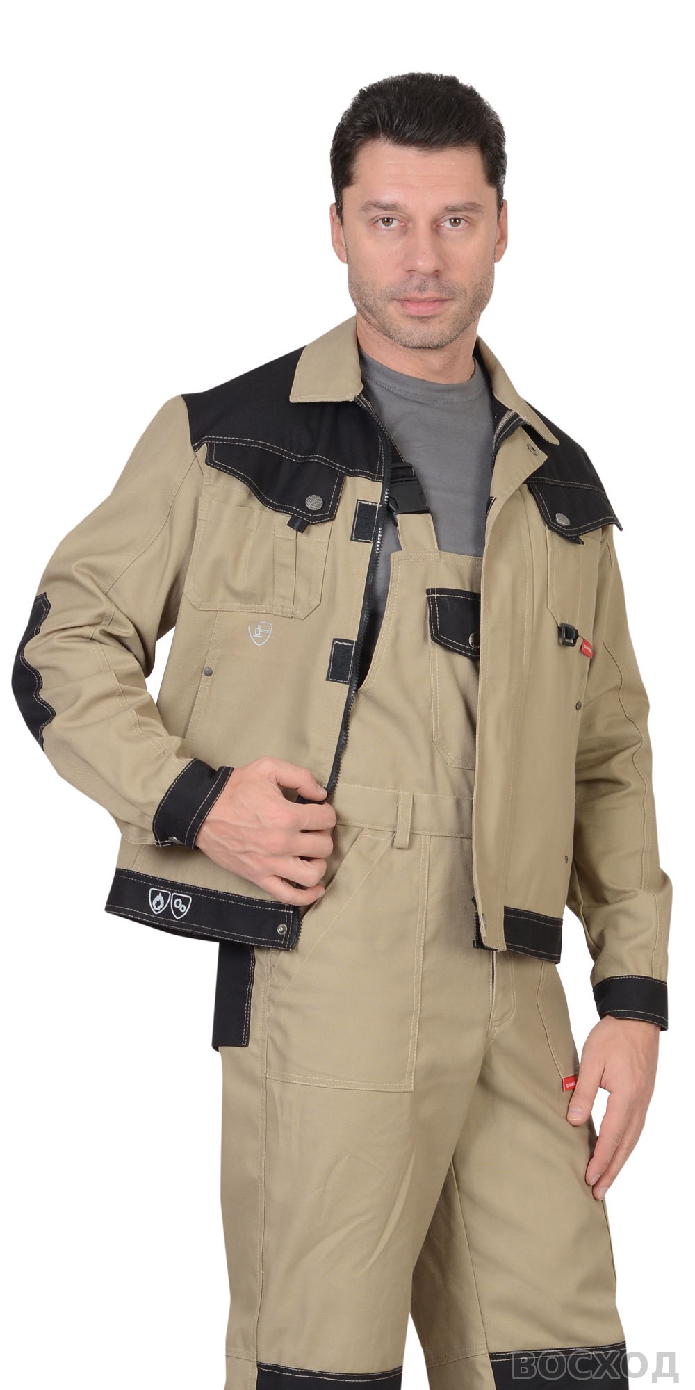 Куртка СИРИУС-ВЕСТ-ВОРК бежевый с черным пл. 275 г/кв.м