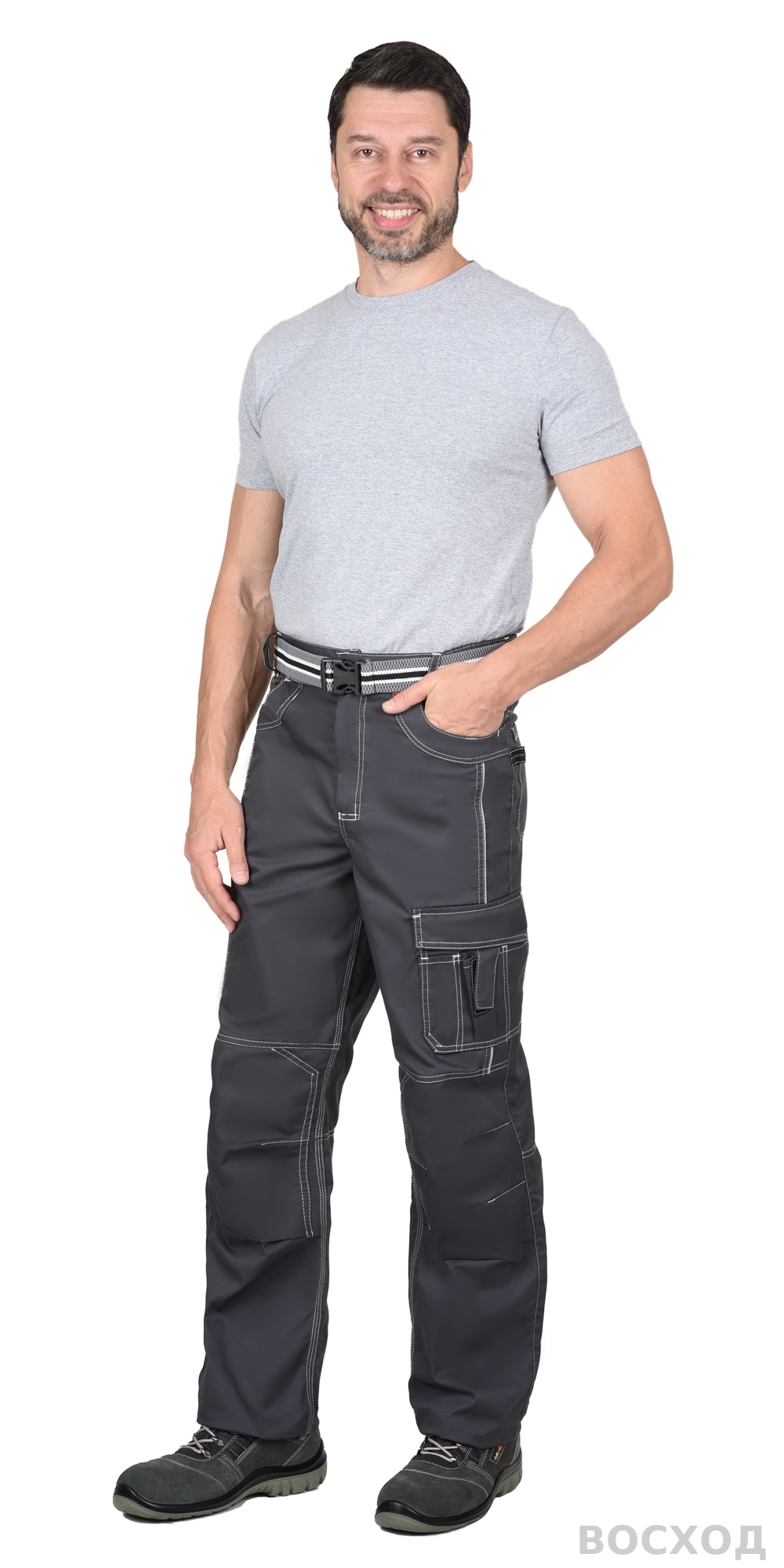 Брюки СИРИУС-ПРЕСТИЖ мужские летние темно-серые, кант СВ