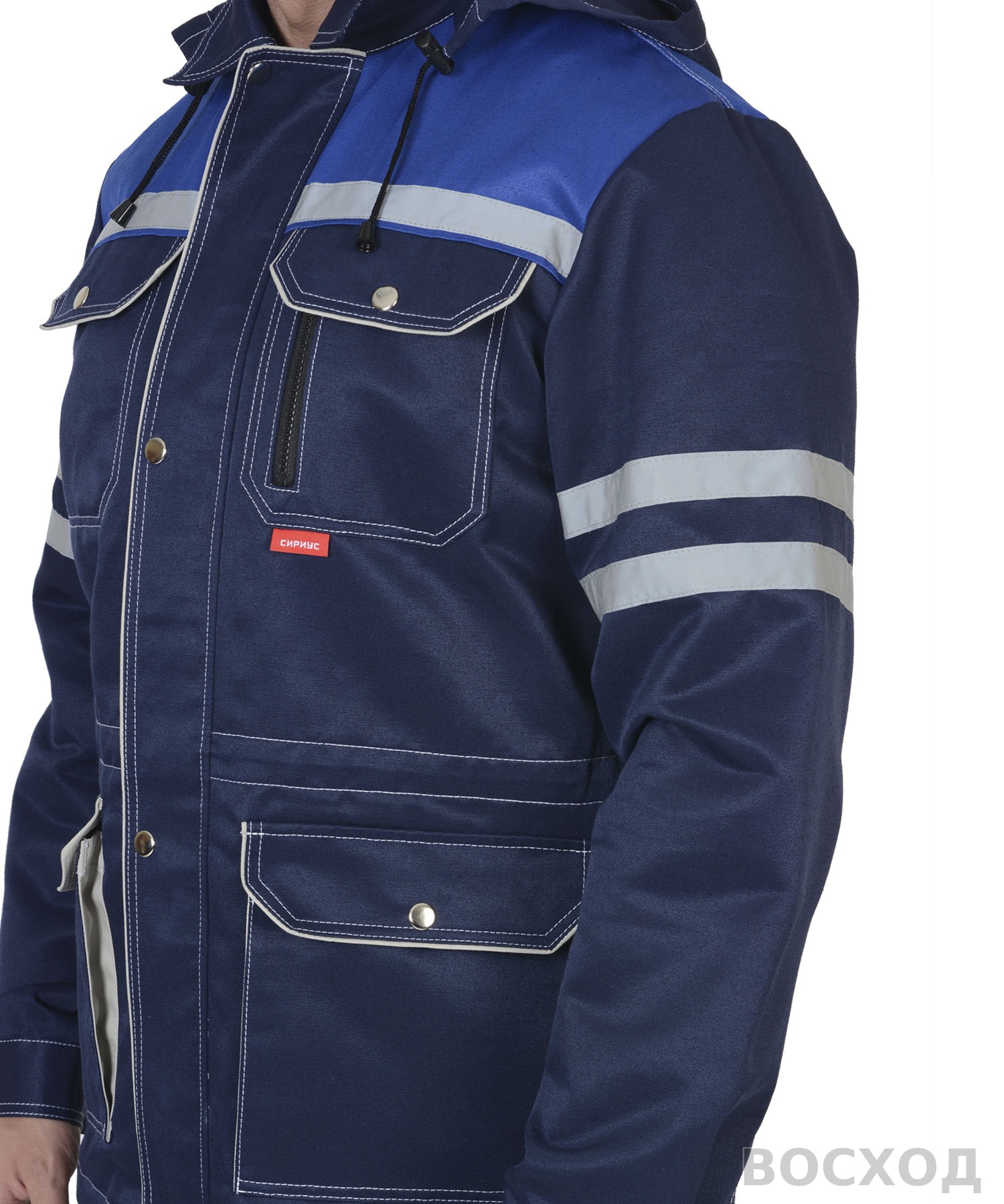 Костюм СИРИУС-ЛИДЕР куртка, п/к т. с васильком и молочным, СОП