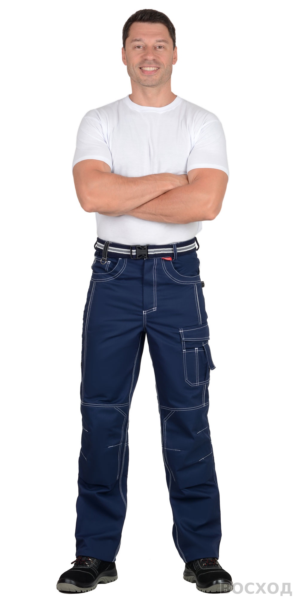 Брюки СИРИУС-ПРЕСТИЖ мужские летние синие, кант СВМ