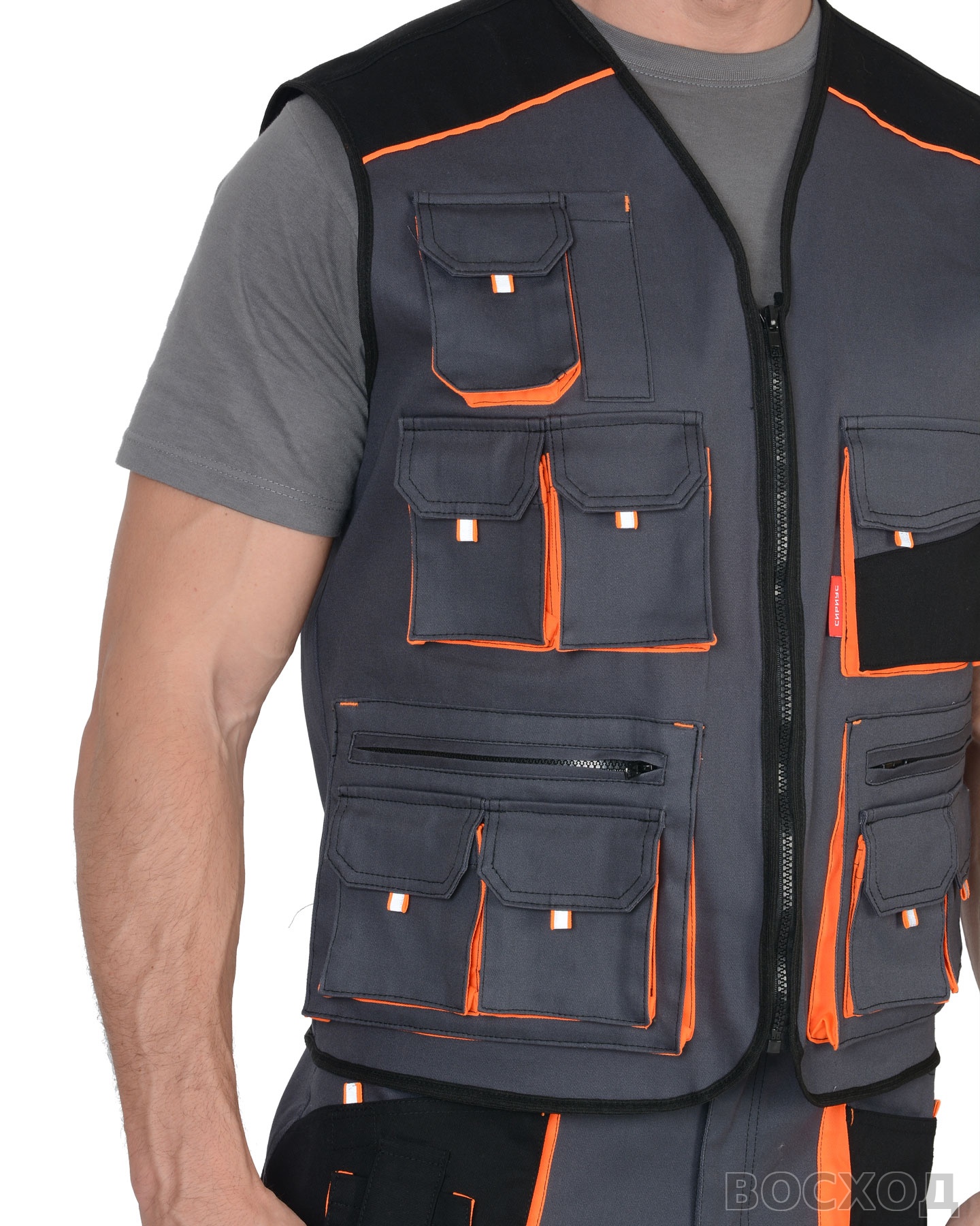 Жилет СИРИУС-МАНХЕТТЕН т. с оранж. и черным тк. стрейч пл. 250 г/кв.м