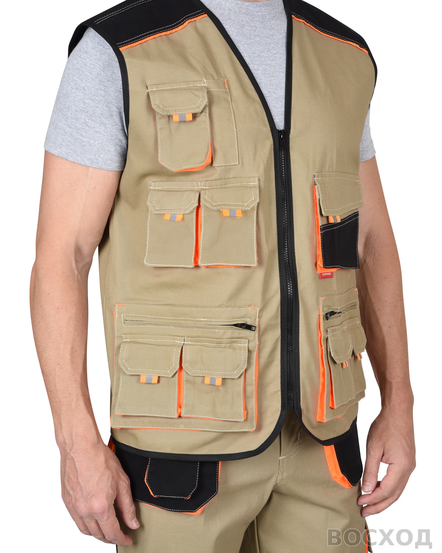 Жилет СИРИУС-МАНХЕТТЕН с оранж. и черным тк. мех. стрейч пл. 250г/кв.м