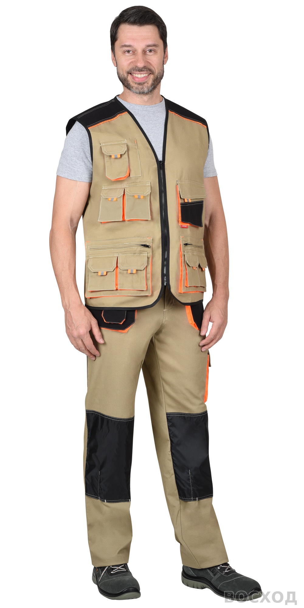 Жилет СИРИУС-МАНХЕТТЕН с оранж. и черным тк. мех. стрейч пл. 250г/кв.м