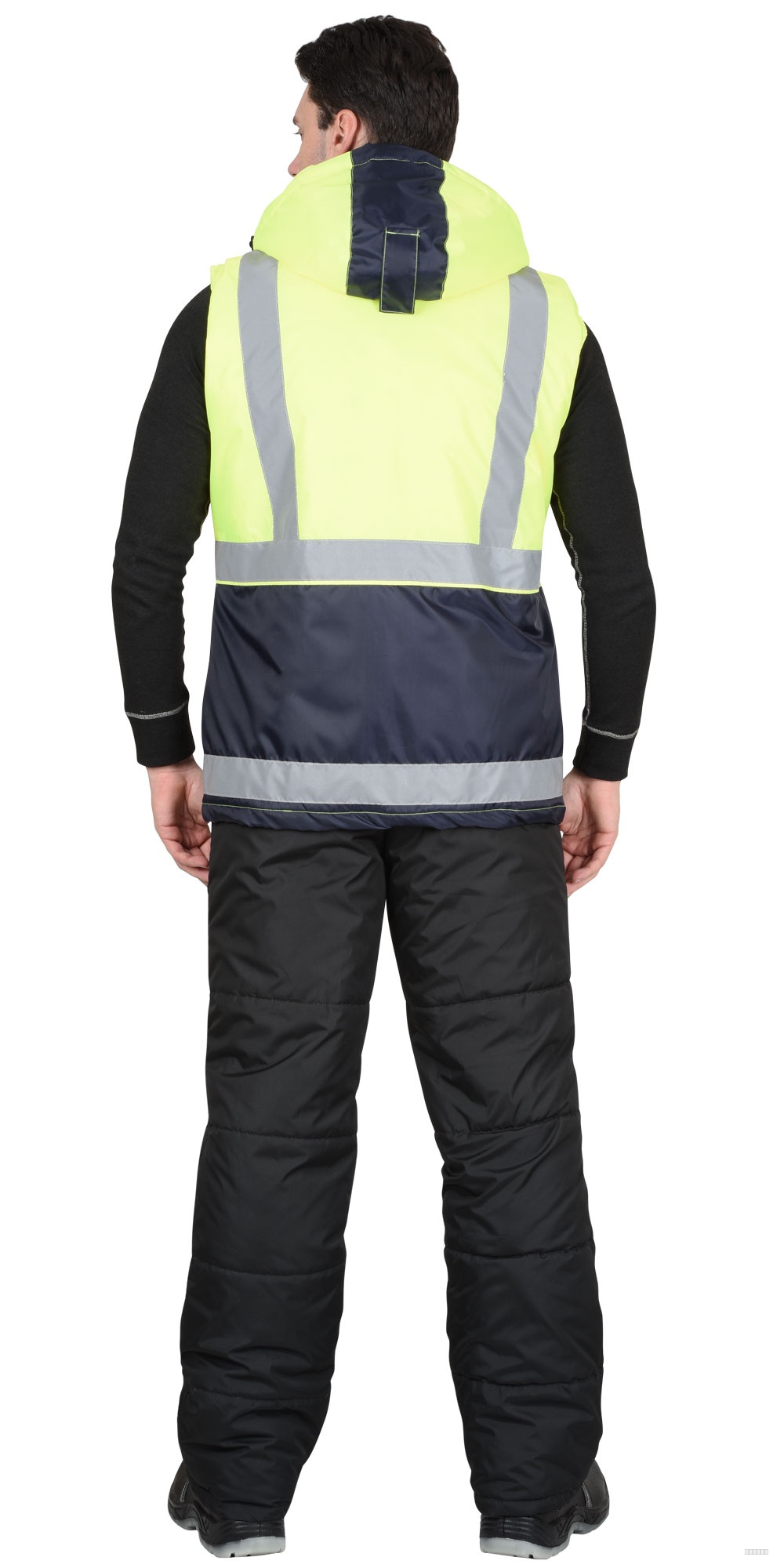 Жилет СИРИУС-ТЕРМИНАЛ с капюшоном, тёмно- с лимонным