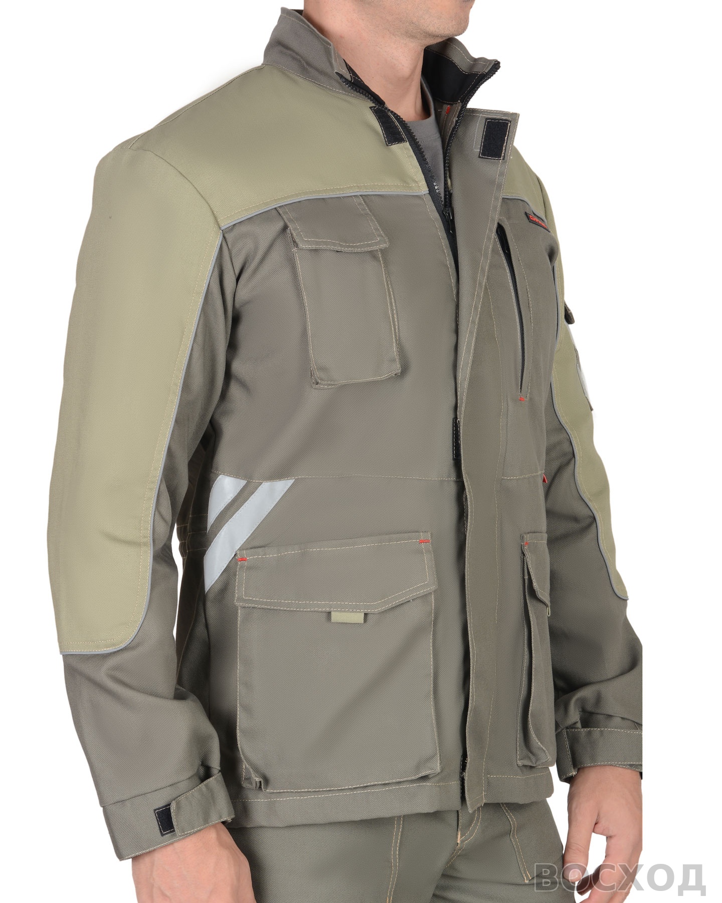 Костюм СИРИУС-ВЕСТ-ВОРК куртка дл, п/к т. со св.оливковым пл. 275 г/кв.м