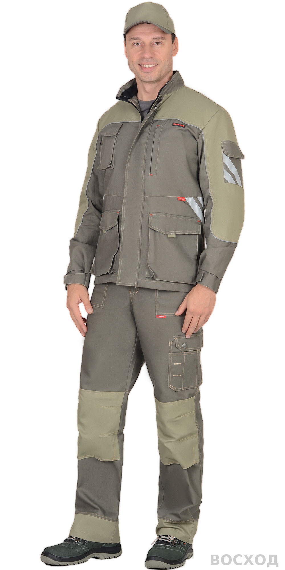 Костюм СИРИУС-ВЕСТ-ВОРК куртка дл, п/к т. со св.оливковым пл. 275 г/кв.м