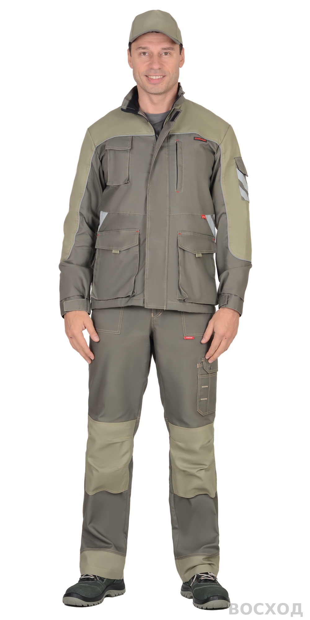 Костюм СИРИУС-ВЕСТ-ВОРК куртка дл, п/к т. со св.оливковым пл. 275 г/кв.м