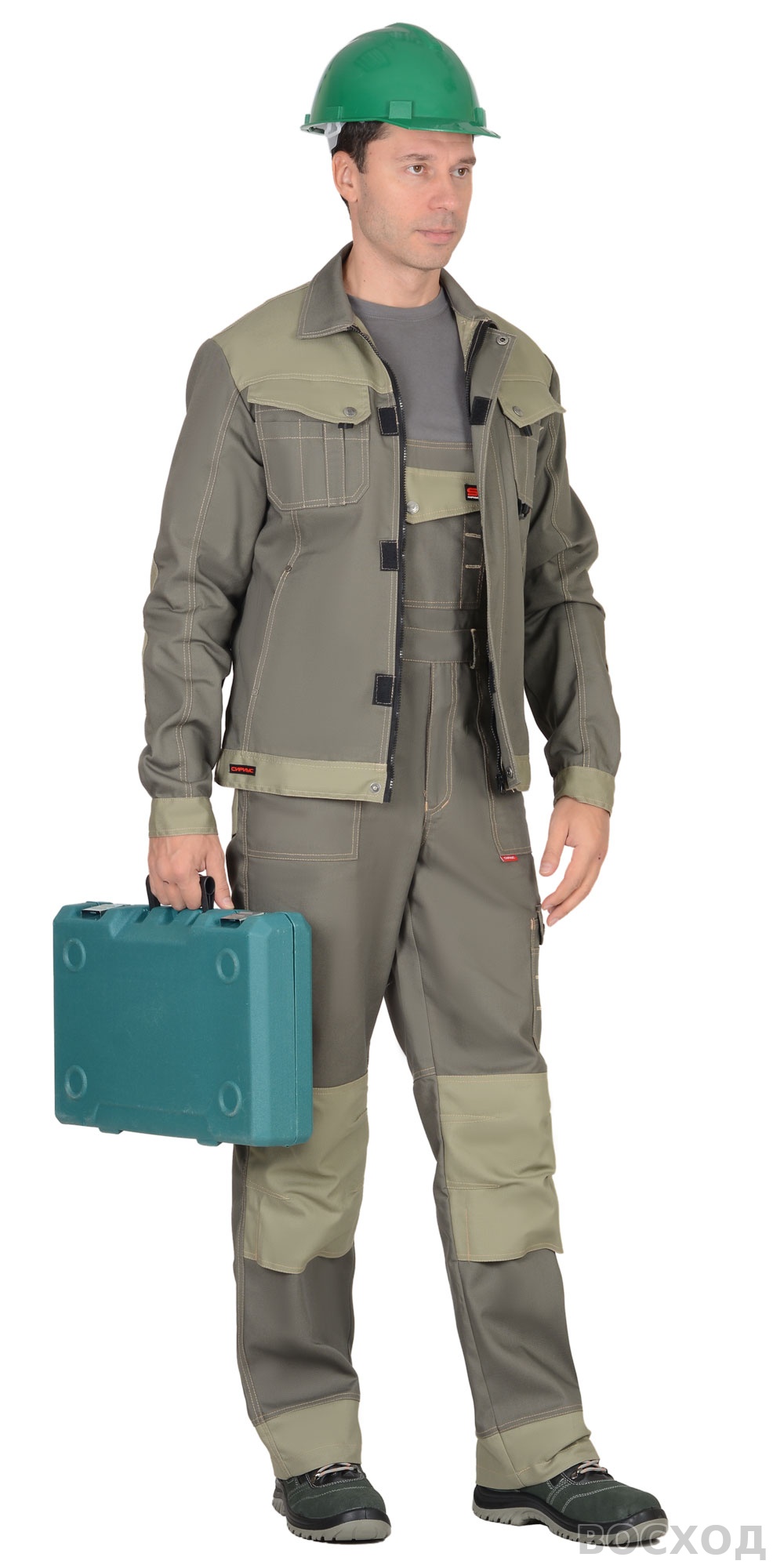 Костюм СИРИУС-ВЕСТ-ВОРК куртка кор., п/к т. со св.оливковым пл. 275 г/кв.м