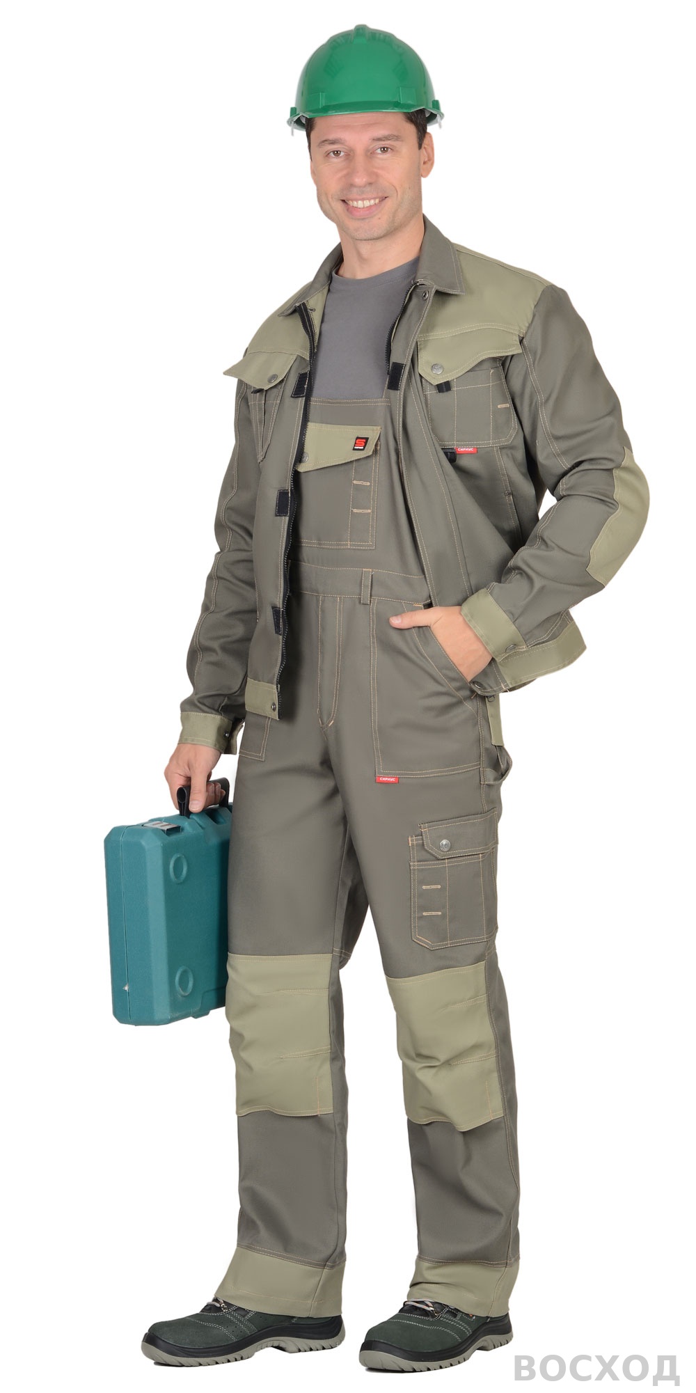 Костюм СИРИУС-ВЕСТ-ВОРК куртка кор., п/к т. со св.оливковым пл. 275 г/кв.м