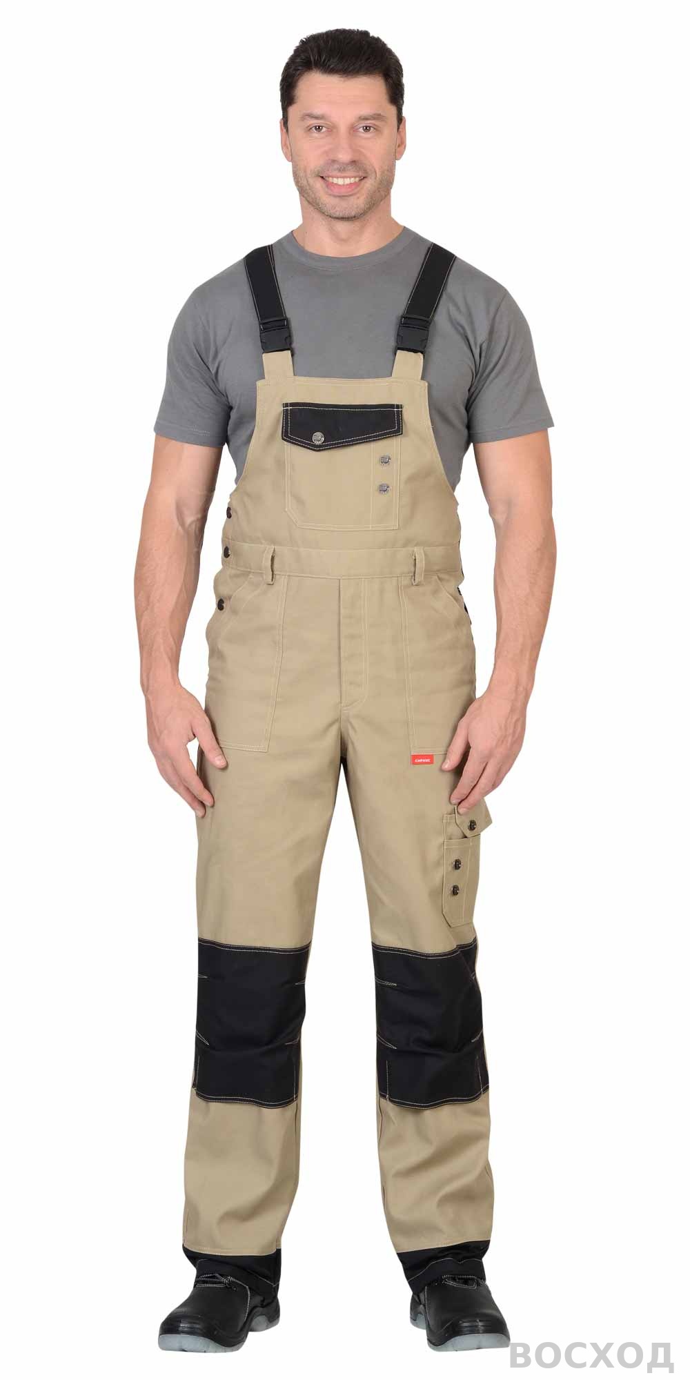 Костюм летний СИРИУС-ВЕСТ-ВОРК куртка кор., п/к бежевый с черным пл. 275 г/кв.м