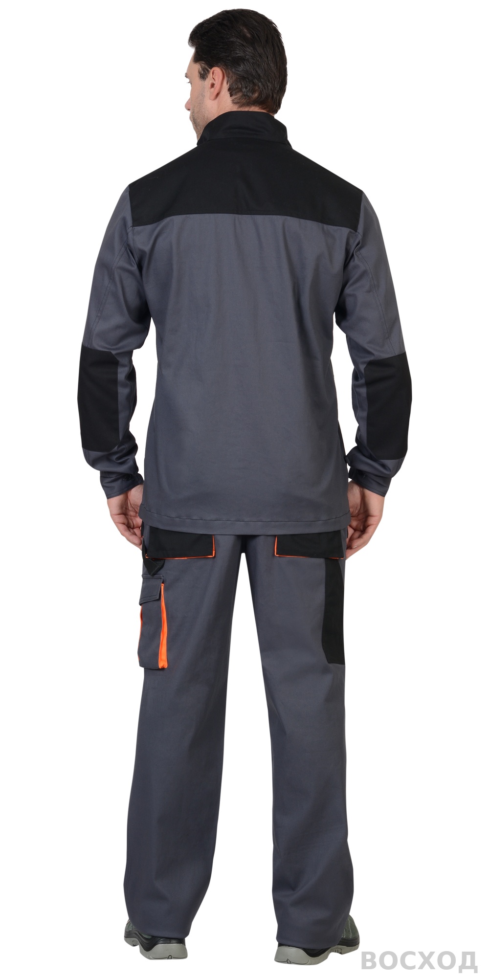 Костюм СИРИУС-МАНХЕТТЕН куртка дл., п/к т. с оранж. и черным тк. стрейч пл. 250 г/кв.м