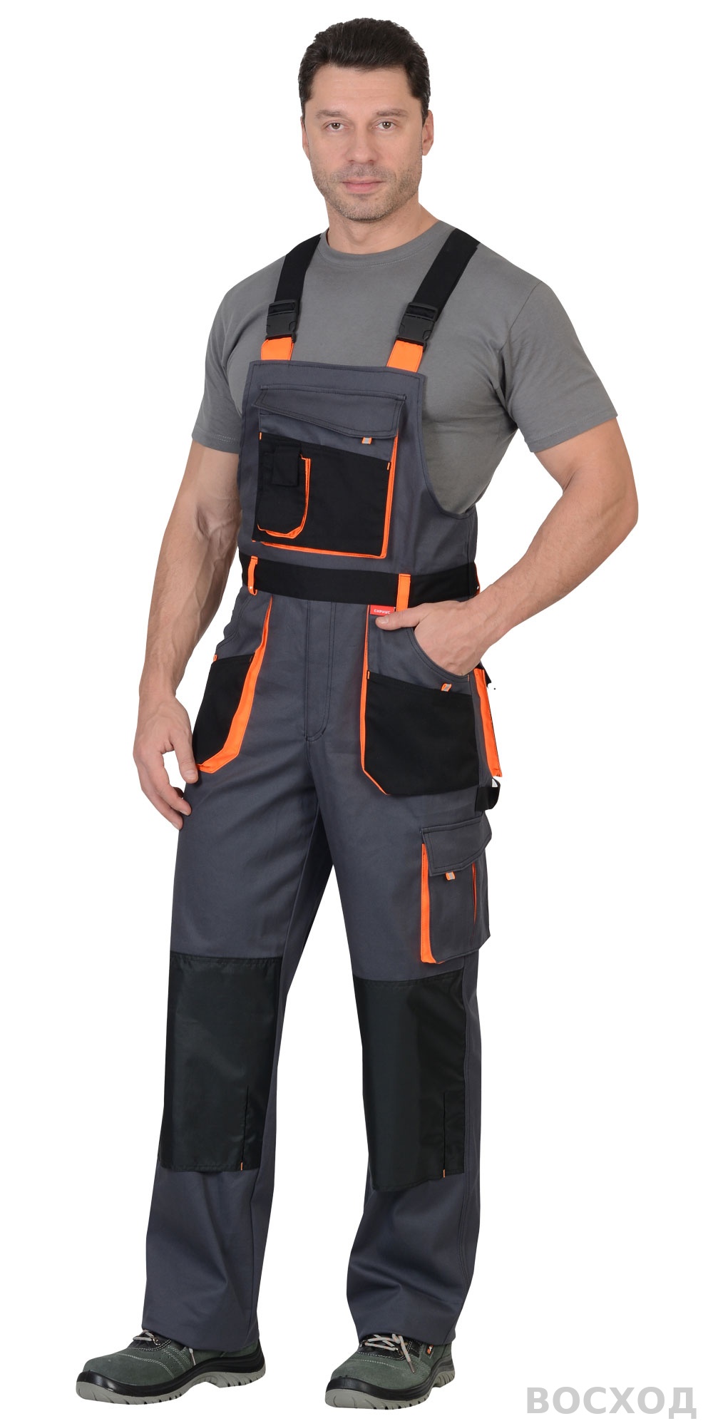 Костюм СИРИУС-МАНХЕТТЕН куртка, п/к т. с оранж. и черным тк. стрейч пл. 250 г/кв.м