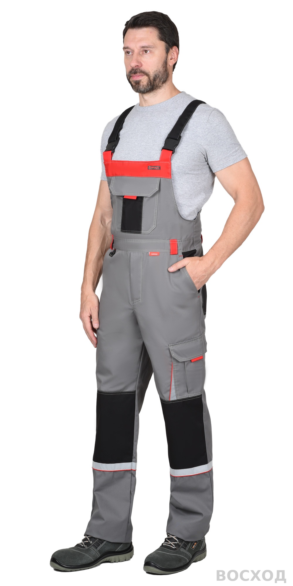 Костюм СИРИУС-СТАН куртка, п/к ср. с черной и красной отделкой