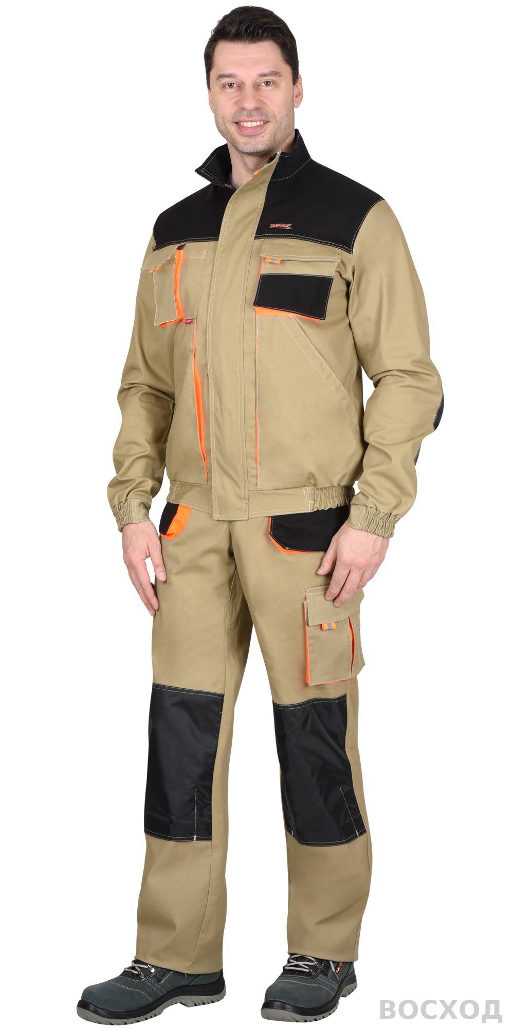 Костюм СИРИУС-МАНХЕТТЕН куртка, п/к с оранж. и черным тк. мех. стрейч пл. 250г/кв.м