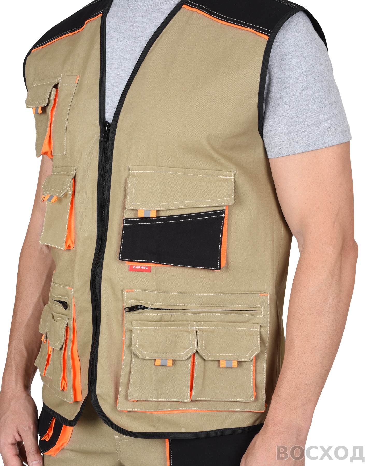 Костюм СИРИУС-МАНХЕТТЕН брюки, жилет с оранж. и черным тк. мех. стрейч пл. 250г/кв.м