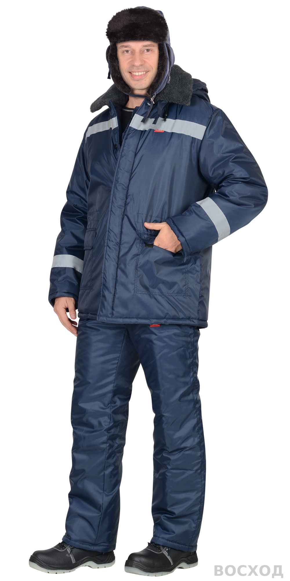 Шапка-ушанка СИРИУС-ЕВРО плюс т.синяя (тк. Оксфорд)