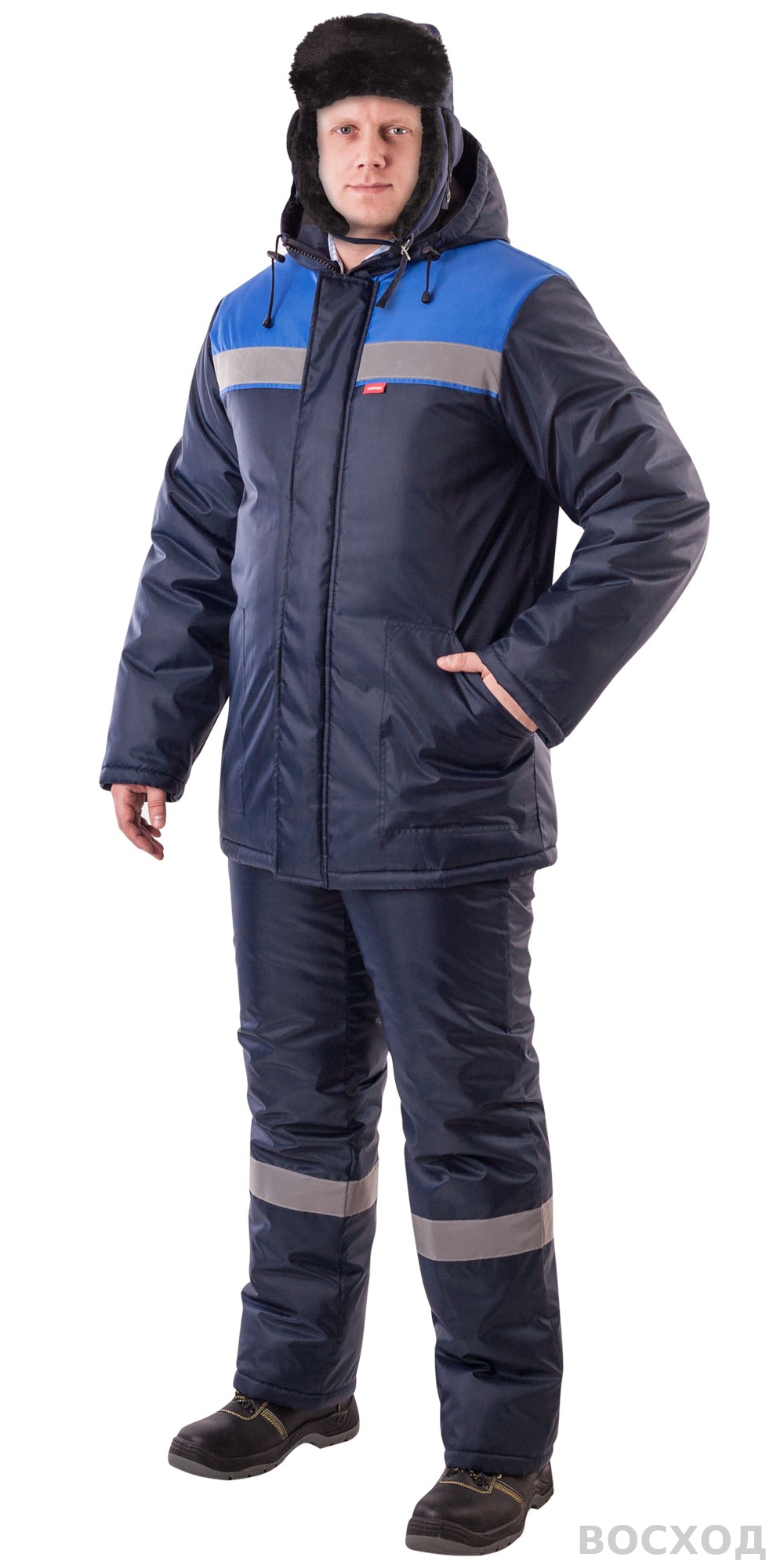 Шапка-ушанка СИРИУС-ЕВРО плюс т.синяя (тк. Оксфорд)