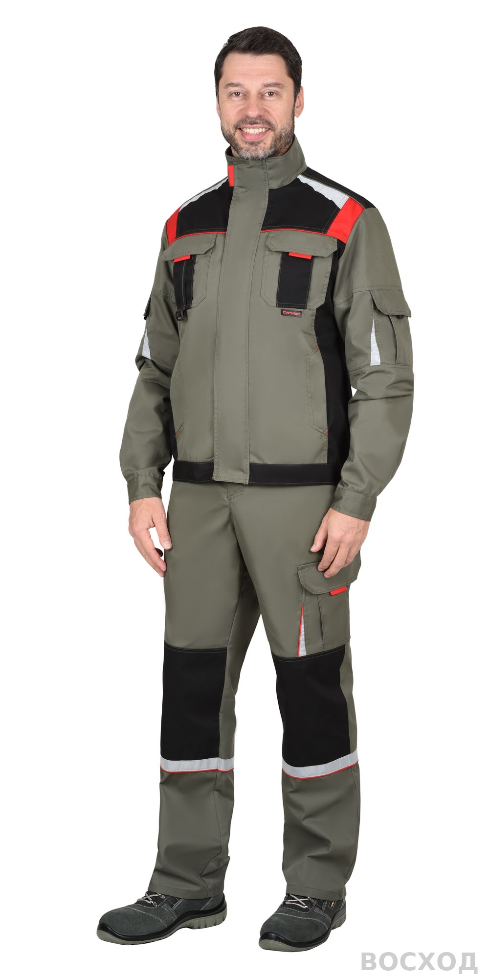 Куртка СИРИУС-СТАН оливковая с черным и красным