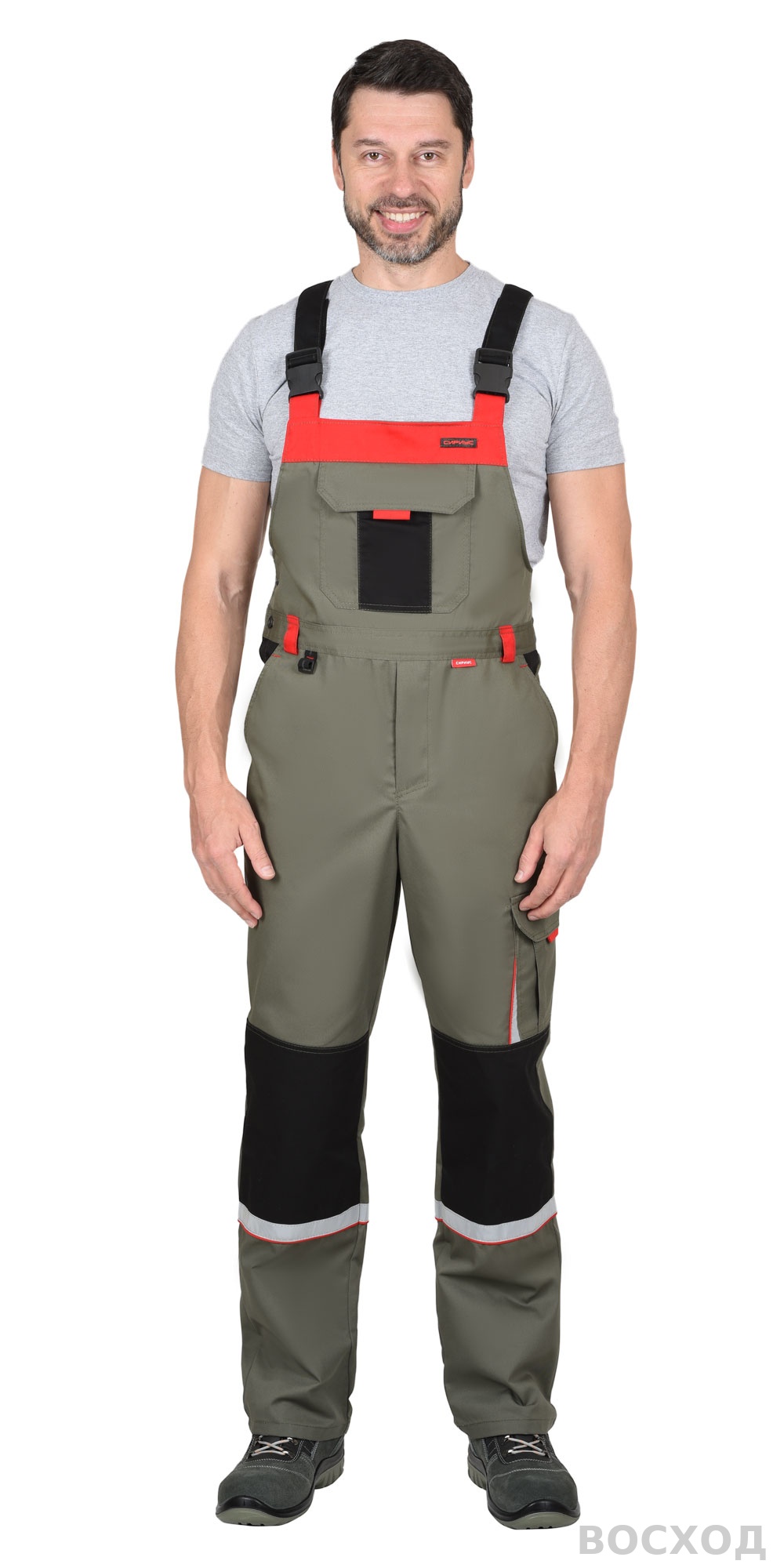 Костюм СИРИУС-СТАН куртка, п/к с черной и красной отделкой