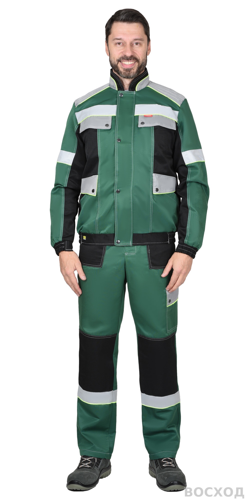 Костюм СИРИУС-ПОЛИНОМ муж., кур. кор., п/к. с черным и св.серым и СОП 50мм