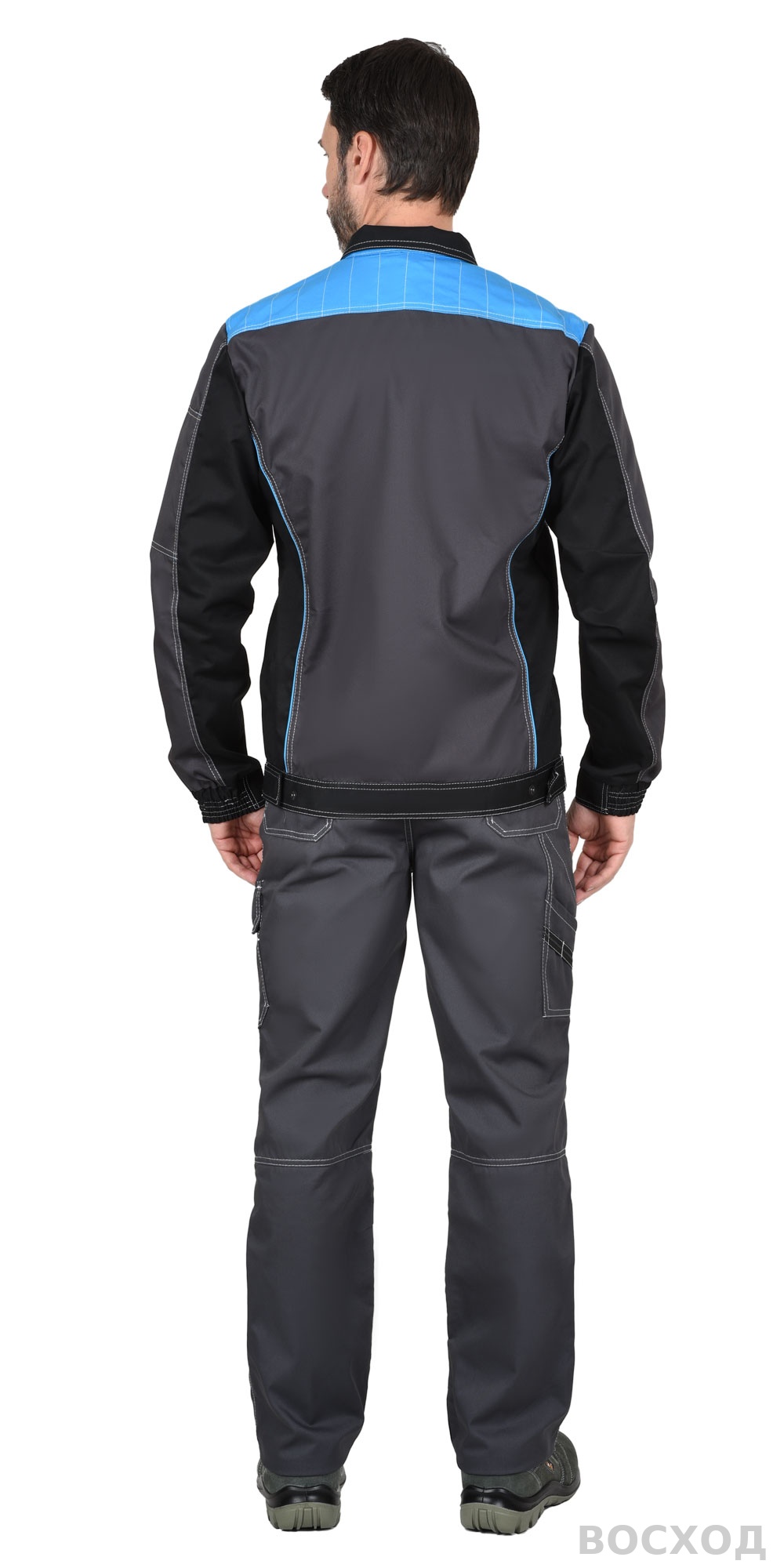 Куртка СИРИУС-ПРЕСТИЖ кор., т.серая с черным и голубой отделкой