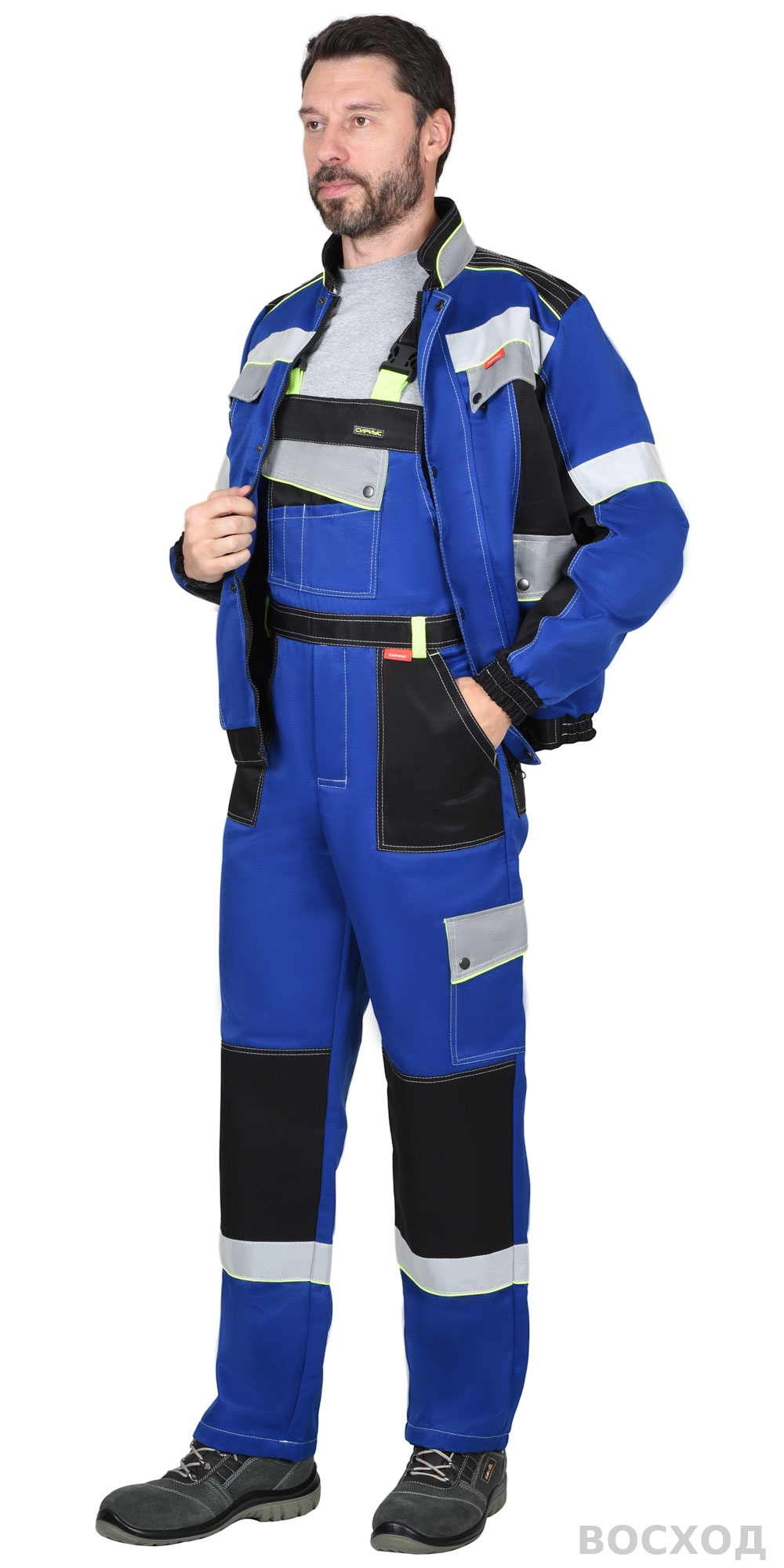 Костюм СИРИУС-ПОЛИНОМ куртка, п/к василек с черным и СОП 50 мм