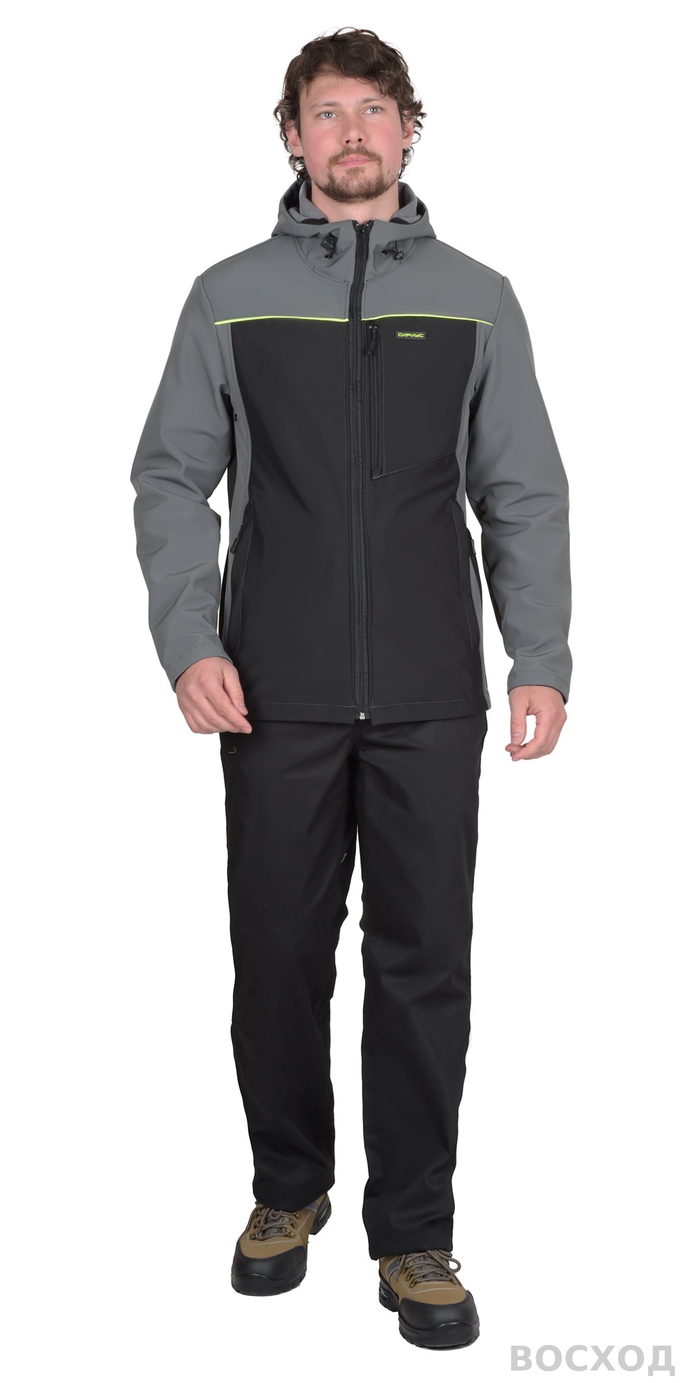 Куртка СИРИУС-СПРИНТЕР СОФТ удлиненная, черная с серым