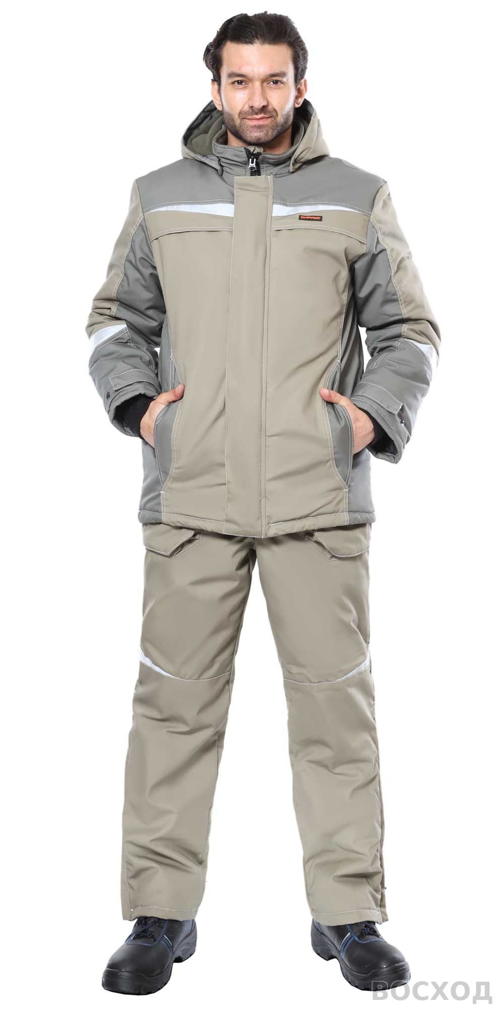 Костюм СИРИУС-ОЗОН куртка, брюки св. с т.оливковым