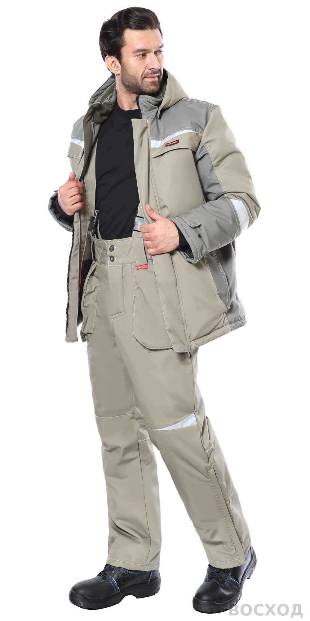 Костюм СИРИУС-ОЗОН куртка, брюки св. с т.оливковым