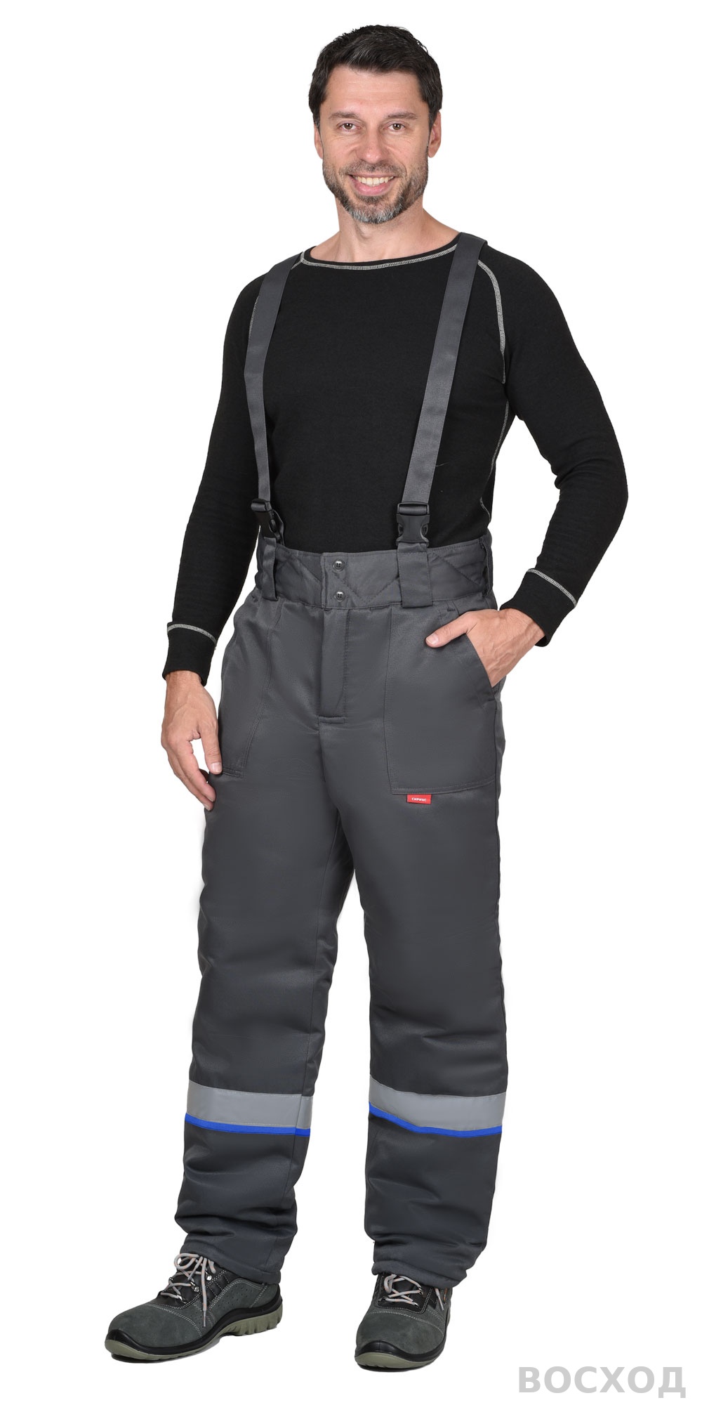 Костюм СИРИУС-РОСТ-АРКТИКА куртка, брюки, т.серый с васильковым и СОП 50 мм