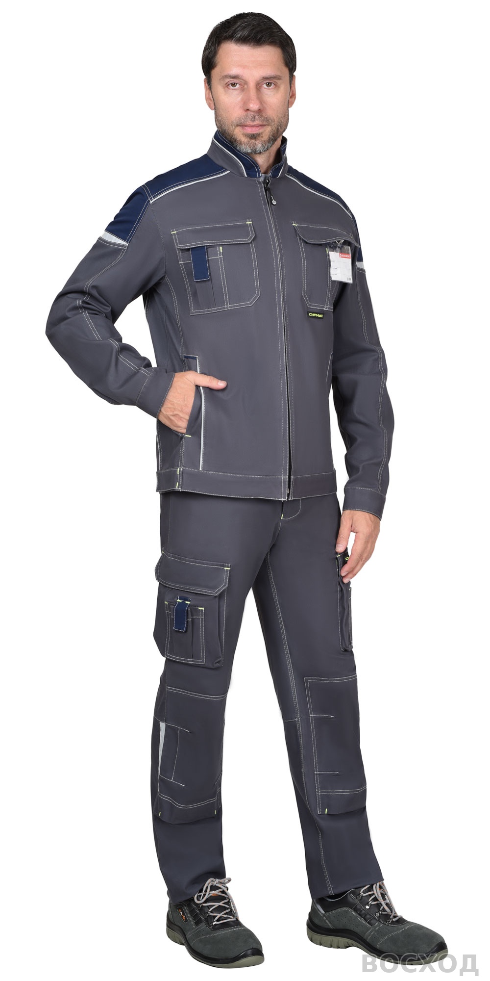 Куртка СИРИУС-ДЖЕТ короткая, т.серая с синим тк. мех. стрейч с ВО