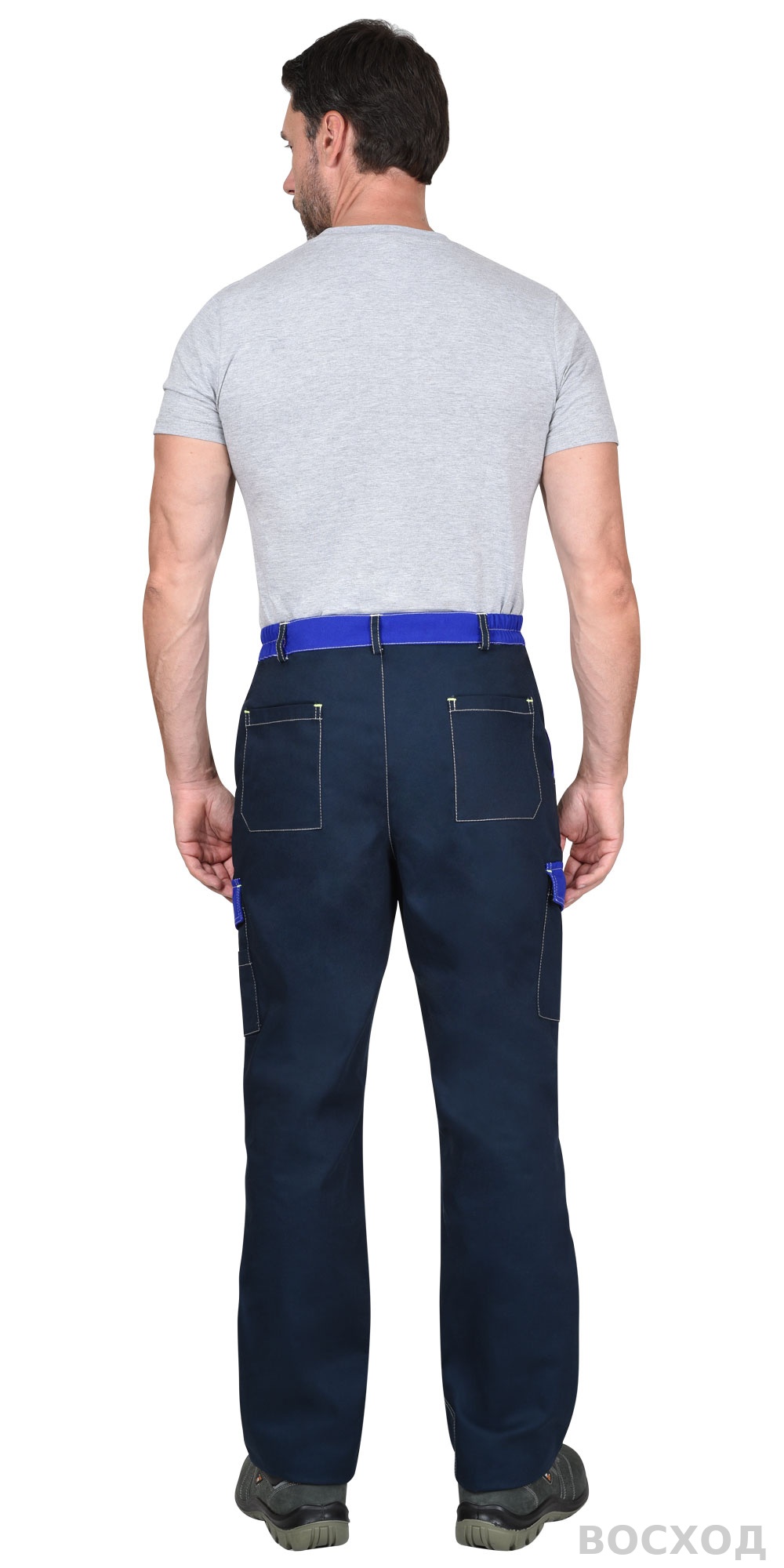 Брюки СИРИУС-КАРАТ-РОСС темно-синие с васильковым, 80% х/б, пл. 260 г/кв.м