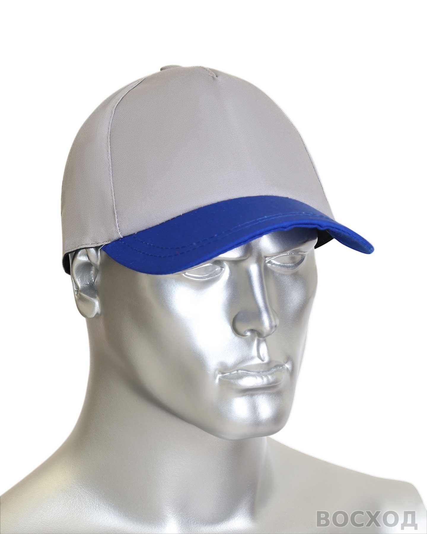 Кепка-бейсболка светло-серая с васильковым