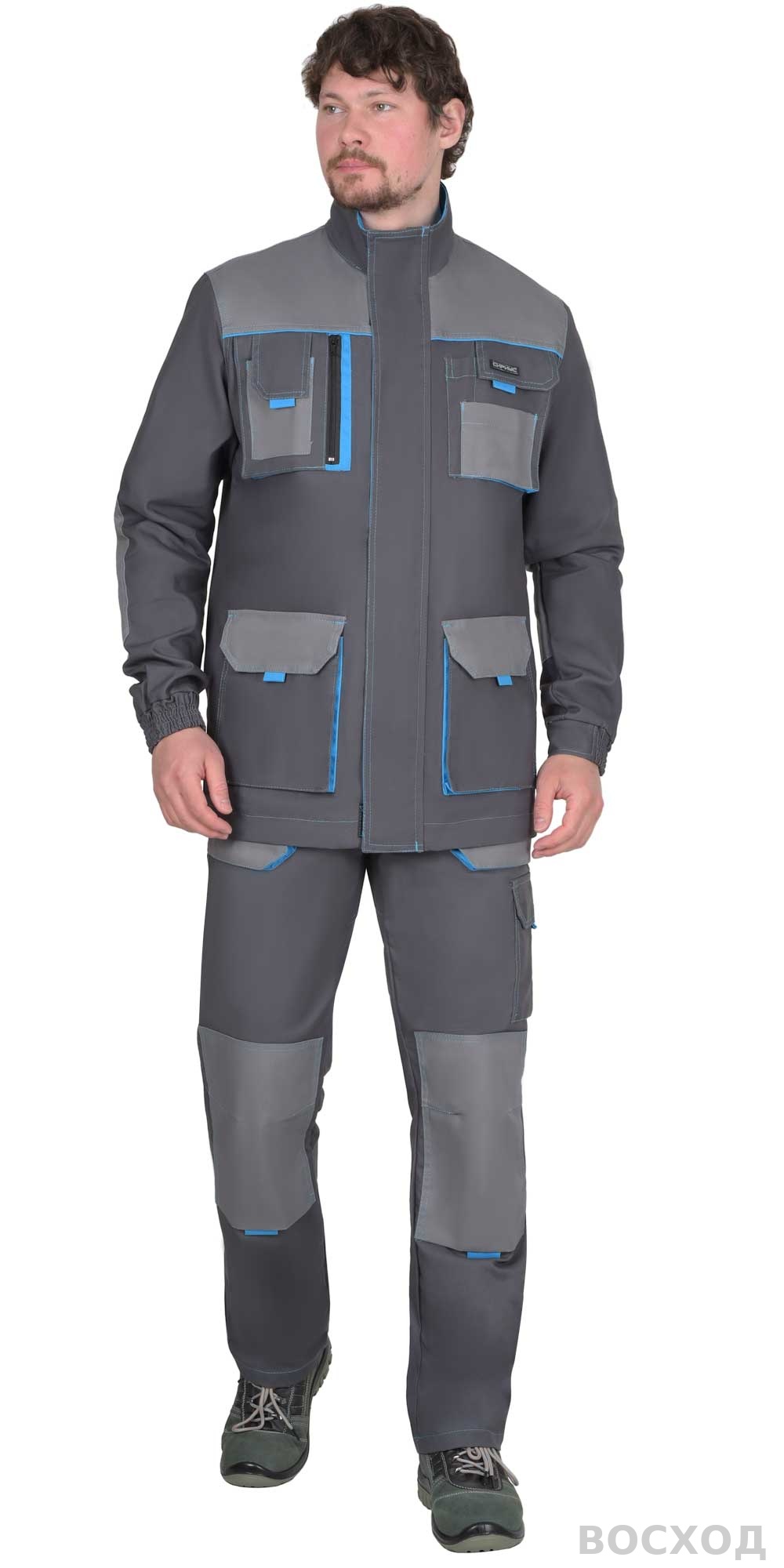 Костюм СИРИУС-ДВИН куртка, брюки т. со ср.серым и голубой отделкой пл. 275 г/кв.м