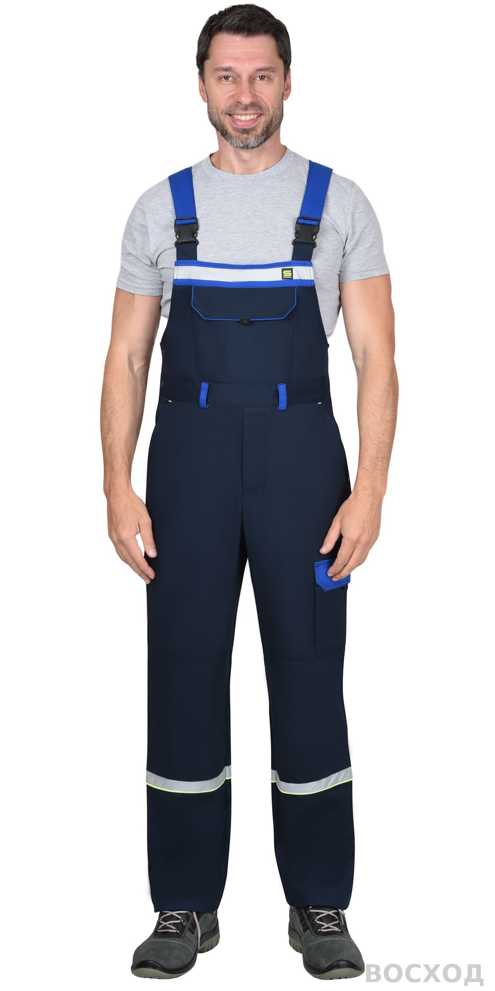 Костюм СИРИУС-ПРАКТИК-ЛЮКС-РОСС куртка, п/к т. с васильк. 80% х/б, пл. 260 г/кв.м