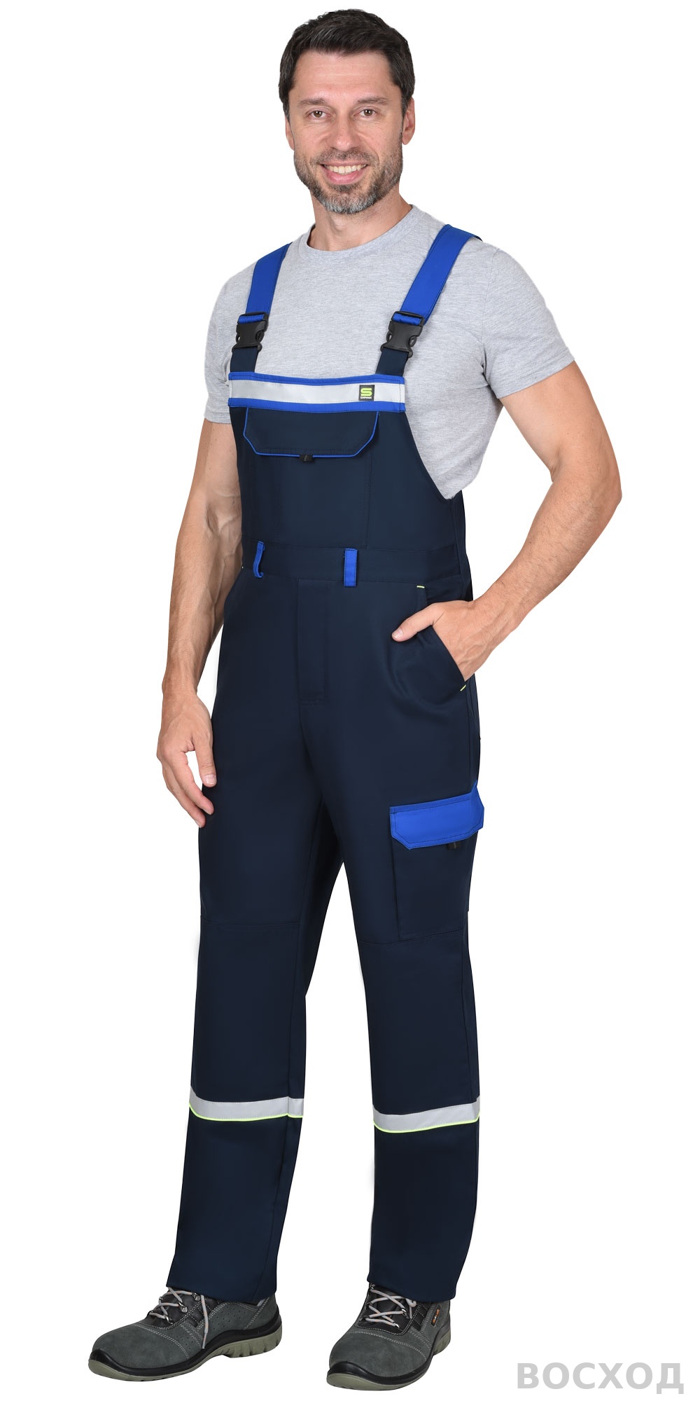 Костюм СИРИУС-ПРАКТИК-ЛЮКС-РОСС куртка, п/к т. с васильк. 80% х/б, пл. 260 г/кв.м