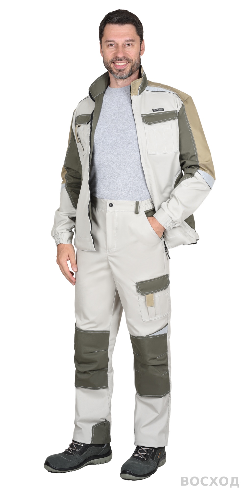 Костюм СИРИУС-КАСПИЙ куртка, брюки, с оливой, песочным и СОП