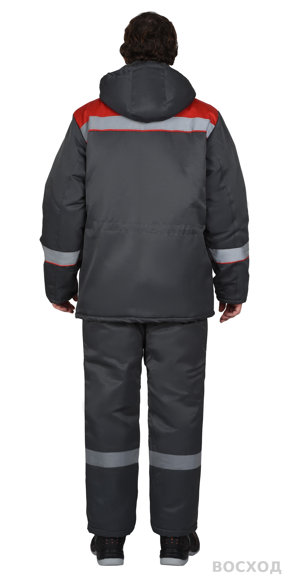 Куртка СИРИУС-БРИГАДИР мех. ворот, темно-серая с красным и СОП