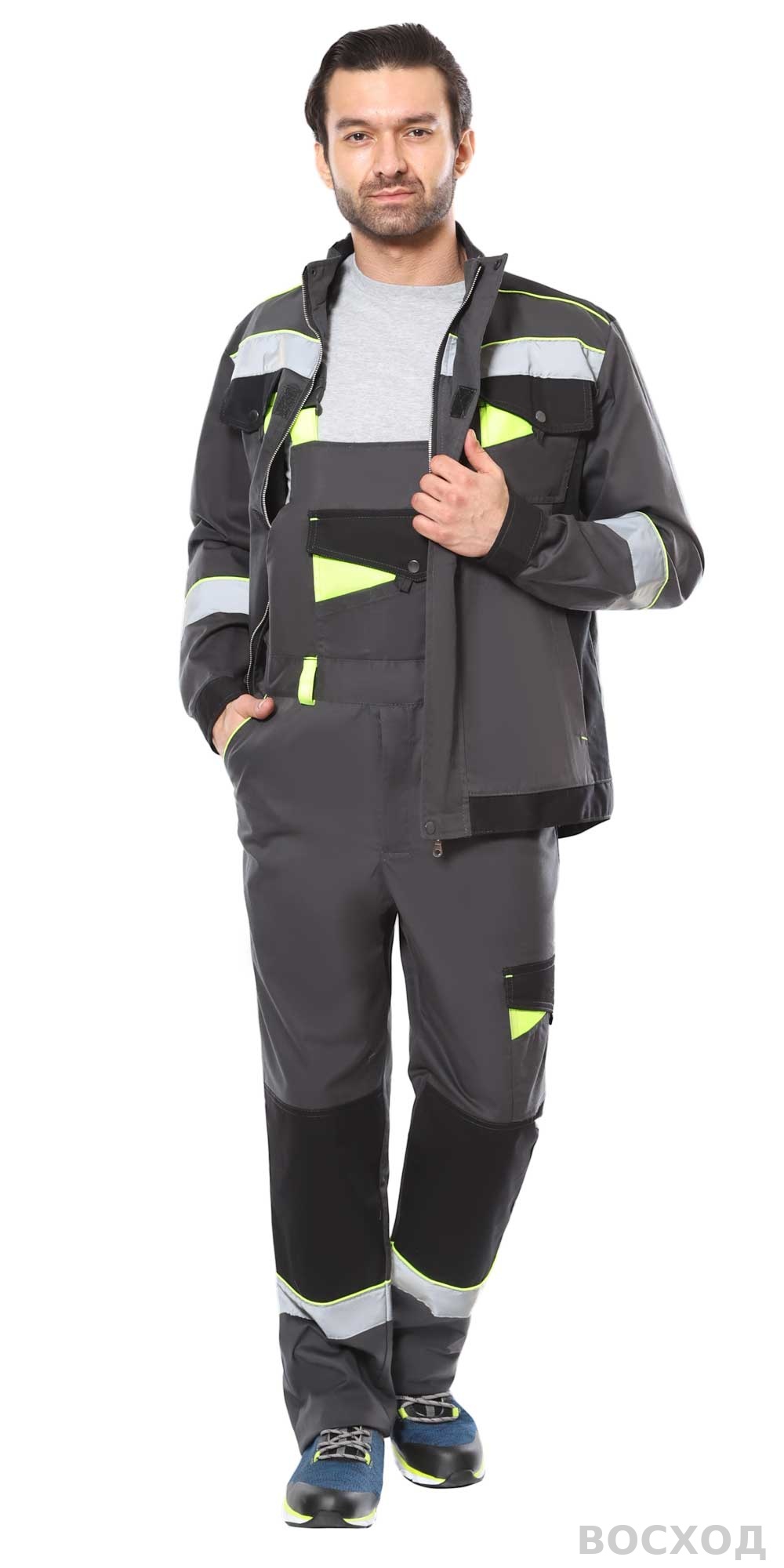 Костюм СИРИУС-ХОВАРД-РОСС куртка и полукомбинезон, т. с черным и лимонным кантом, СОП 50мм