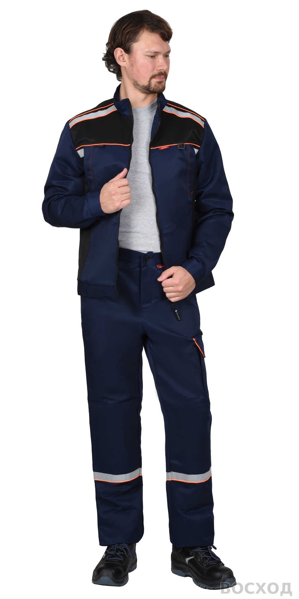 Костюм СИРИУС-ПРАКТИК куртка, брюки, темно- с черным и СОП